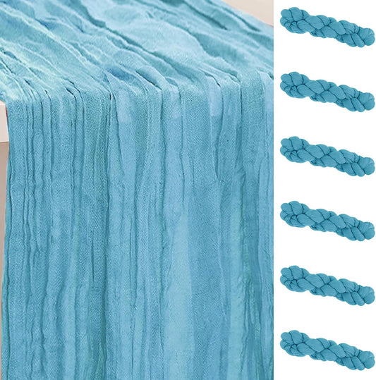 6 Pack Baby Blue Cheesecloth Table Runner 35x120 Inch 10Ft Rustic Gauze Cheese Cloth Table Runner Sheer Cheesecloth Table Runners for Wedding Party Bridal Shower Decoration
