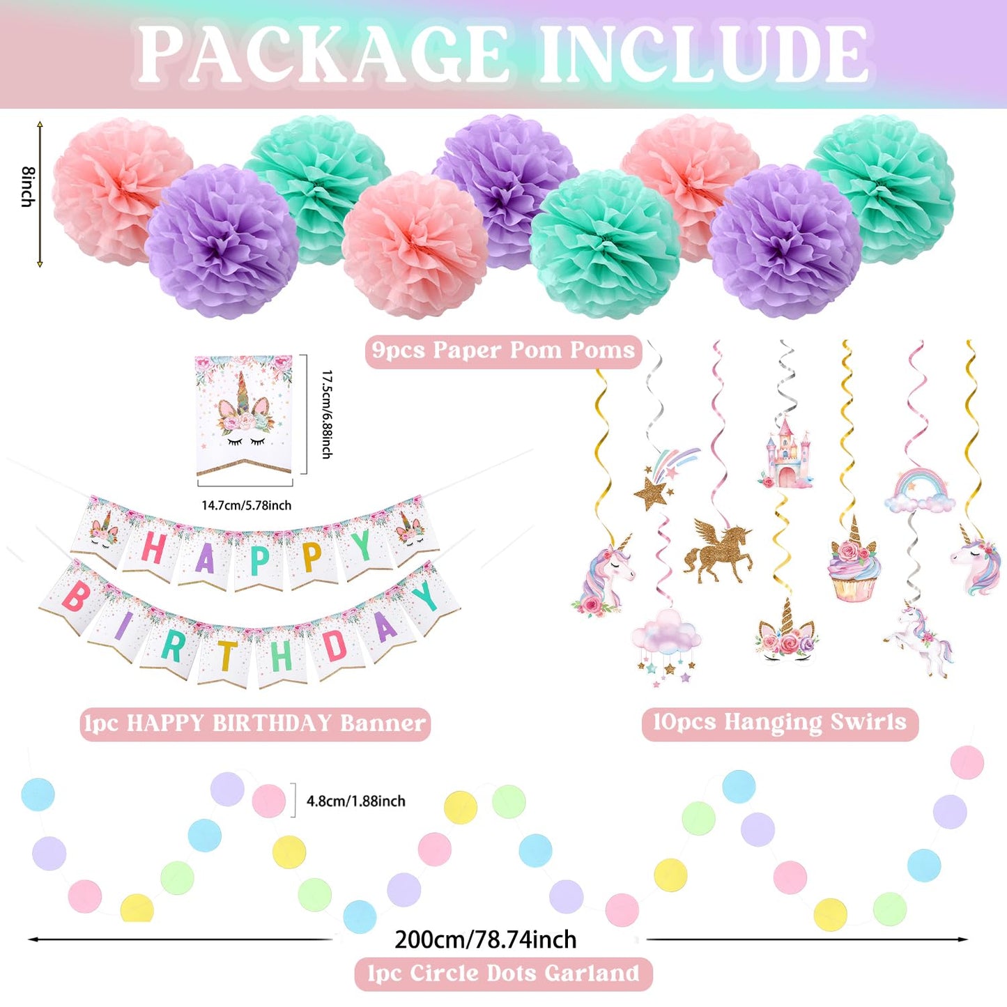 Unicorn Birthday Decorations, Happy Birthday Banner,Unicorn Party Decor