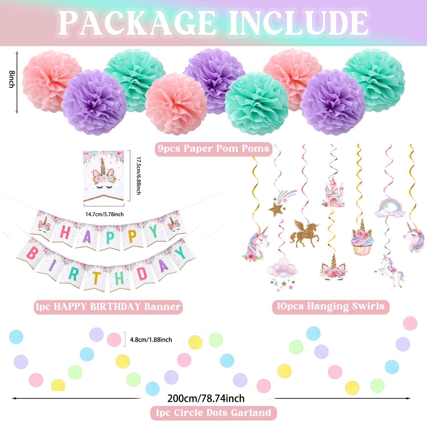 Unicorn Birthday Decorations, Happy Birthday Banner,Unicorn Party Decor