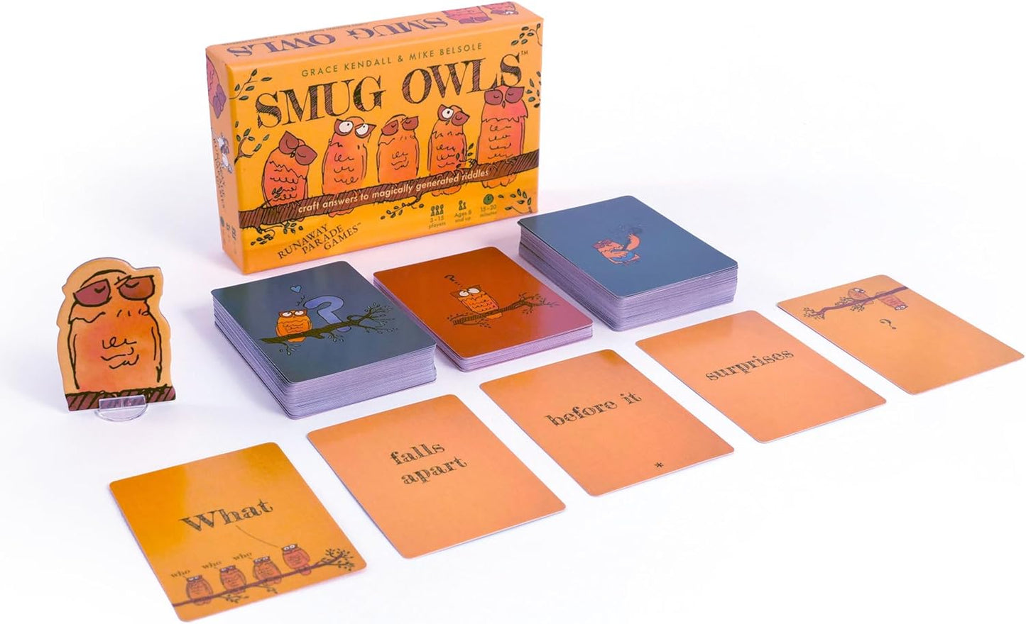 Runaway Parade Games Smug Owls Card Game - an Award-Winning Hilarious & Creative Riddle-Solving Party Game for Kids and Adults | Fun for The Whole Family | 8+ | 15-20 min | 3-15 Players