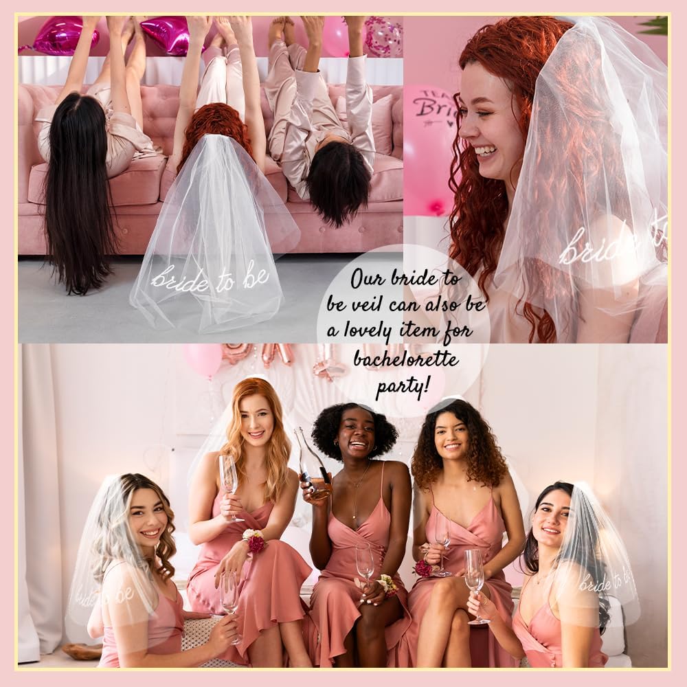 Bride To Be Embroidered Veil for Bachelorette Party Decorations, Bridal Shower Accessories Gifts for Woman