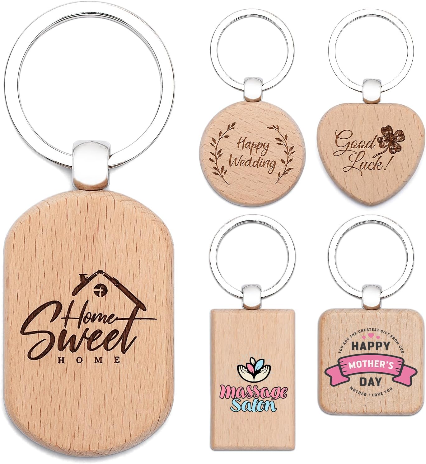 Custom Engraved Wooden Keychain 1-1000Pcs, Personalized Wood Keychains Bulk, Customized Your LOGO & Text on Double-Sides for School/Class/Family/Company Events