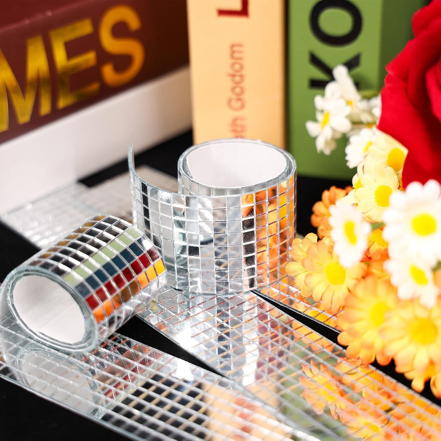 PP OPOUNT 2360 PCS Self Adhesive Mosaic Tiles, 5 x 5 mm Disco Tiles, Square Mirror Mosaic Tiles for Interior Decoration, DIY Disco Ball, Card Making and Art Collage