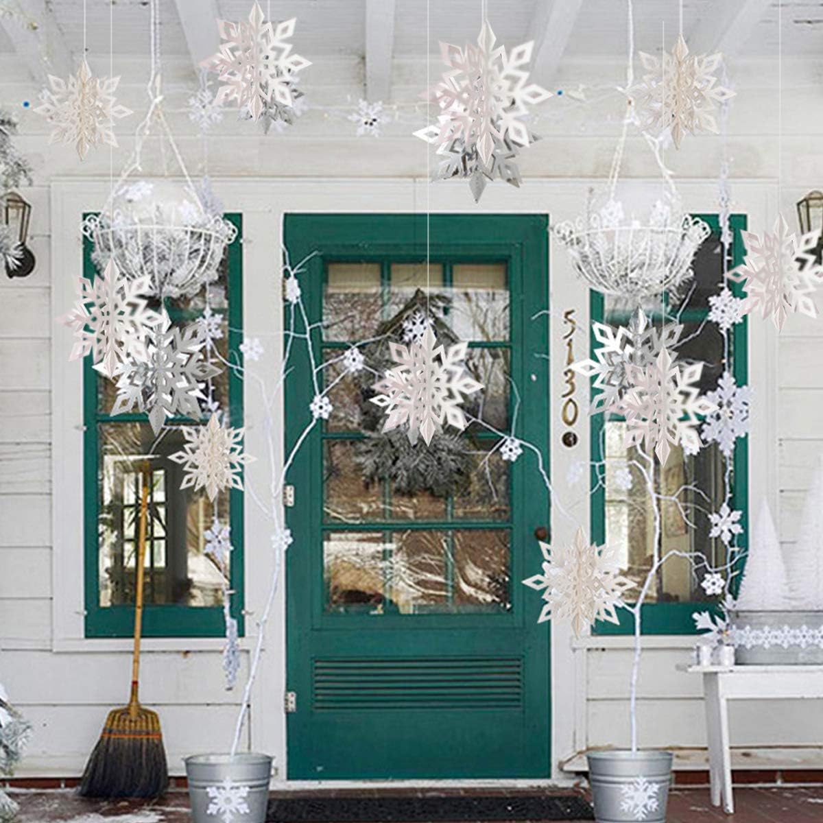 OuMuaMua Winter Christmas Hanging Snowflake Ornaments, 12PCS Snowflakes Garland & 12PCS 3D Glittery