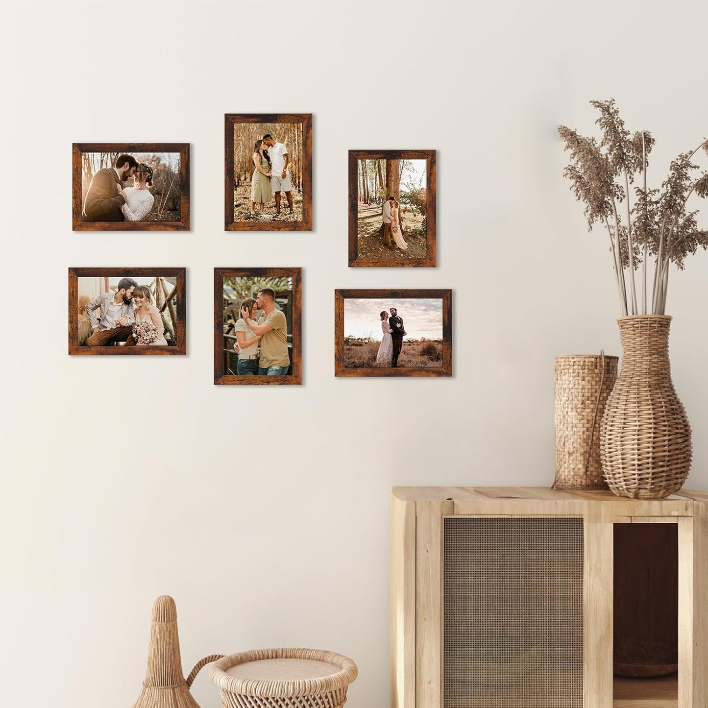 PETAFLOP Picture Frames 5x7 Bulk Set of 18, Wooden Brown Photo Frames Fits 5 by 7 for Wall or Tabletop Display