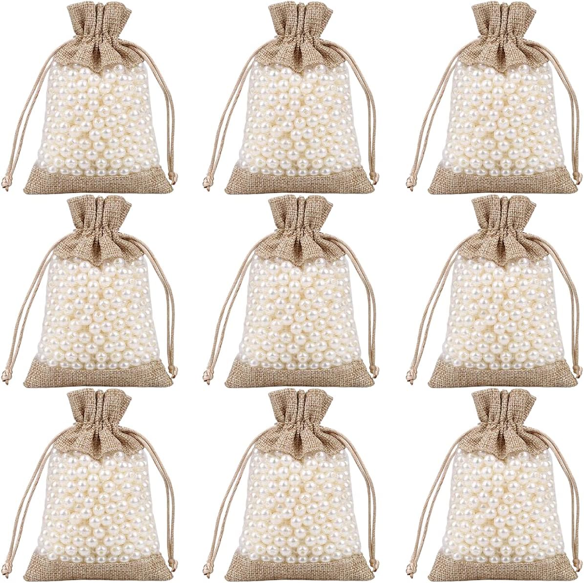 50 Pcs Burlap Bags with Drawstring,3.9"x5.5" Gift Bags Jewelry Pouch Bags for Candy Packing Party Favors Wedding Holiday DIY Craft(Brown)