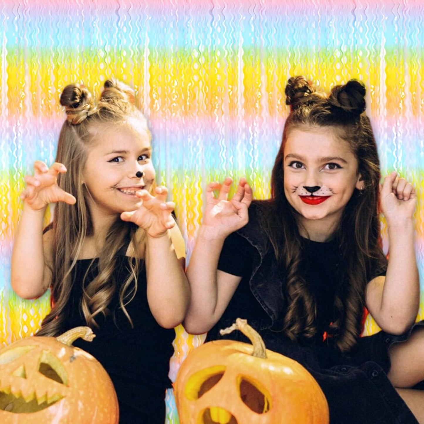 4 Pack Light Rainbow Wave Foil Fringe Curtain Backdrop, 3.28Ft x 8.2Ft Metallic Tinsel Foil Fringe Streamer Curtains for Photo Booth, Mother's Day, Easter, Birthday, Wedding Party Decoration