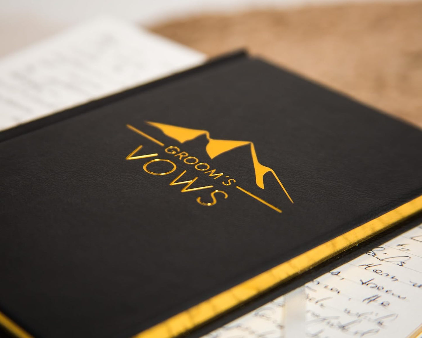 Groom's and Bride's Vows Wedding Vow Books (Set of 2) - Black & White Pocket Sized Gold Foil Embossed Mountain Design Wedding Ceremony Vow Renewal Speech Notebook Planner Gift for Newly Engaged Couple