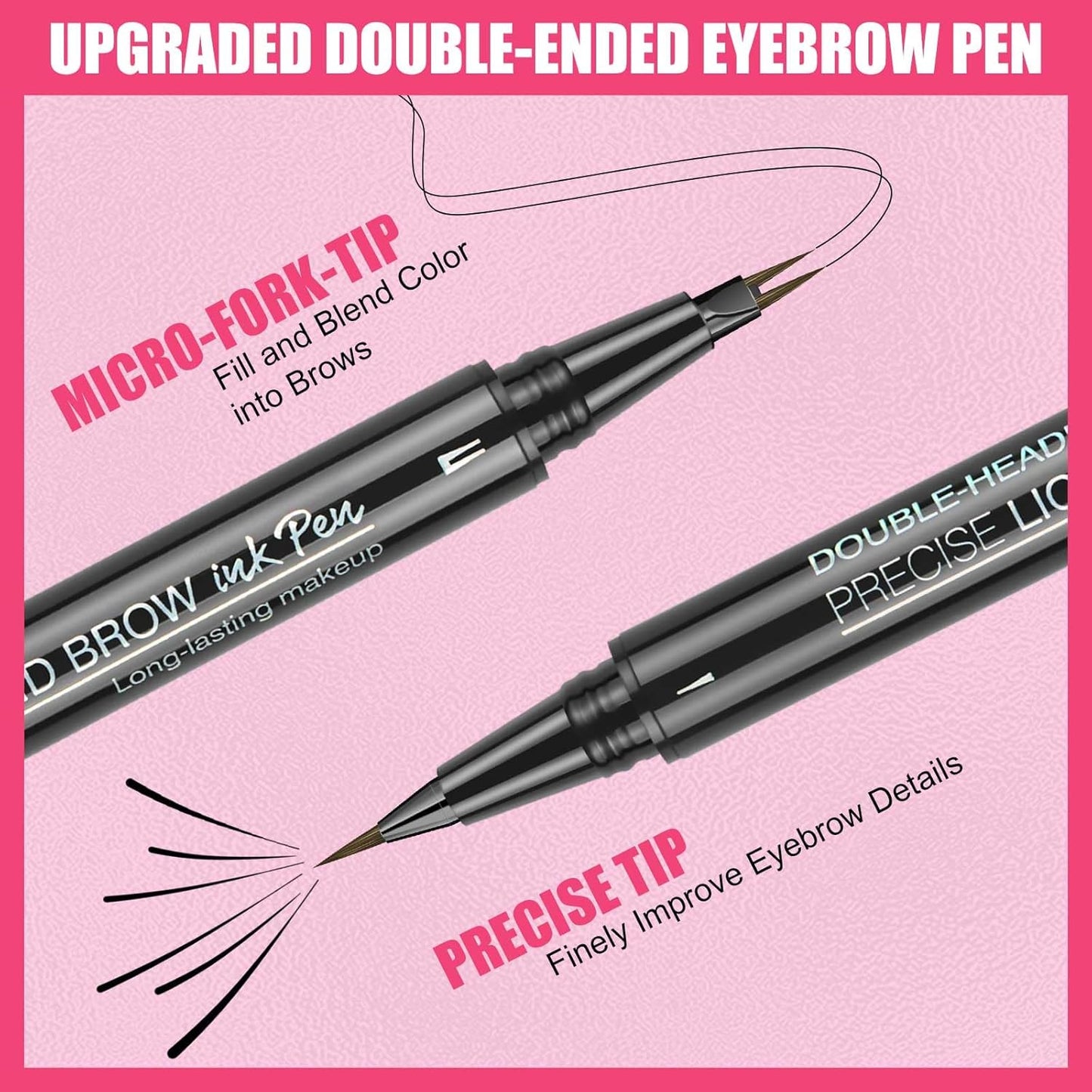 Microblading Eyebrow Pencil, Waterproof Eyebrow Pencils for Women Hair Like Natural Liquid Brow Contouring Pen, 2-in-1 Dual-Ended Long Lasting Brow Filler Pen with Precise Micro-Fork-Tip, Soft Black