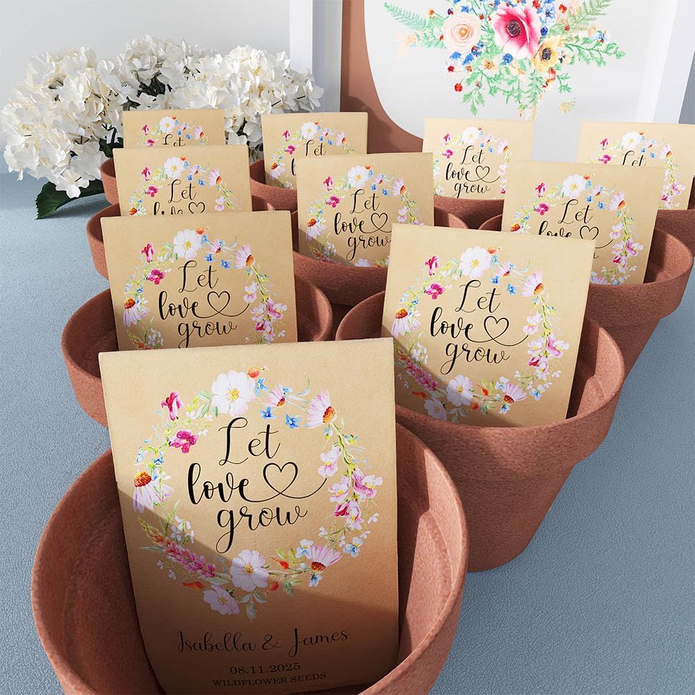 callie Personalized Wedding Seed Packet Favors, Custom Wildflower Seeds Storage with Name and Date, Kraft/White Paper Envelopes for Wedding Party Bridal Shower, 20-300 PCS