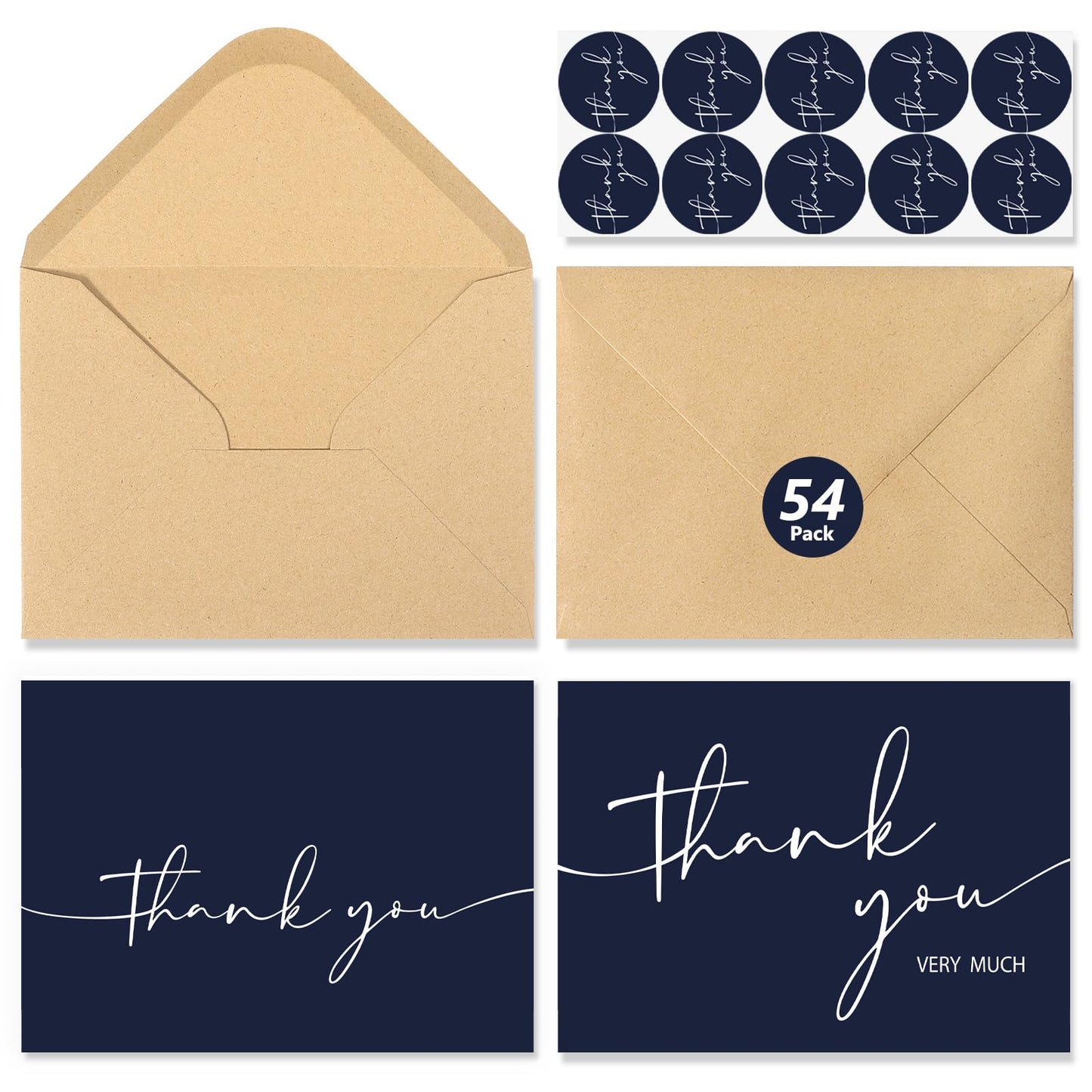 NESCCI 54 PCS Thank You Cards With Envelopes,3.5x5 Inch Minimalistic Design