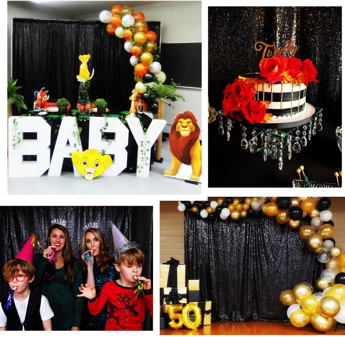 Poise3EHome 8FT x 8FT Black Sequin Backdrop Curtain Photography for Party Decoration, Black