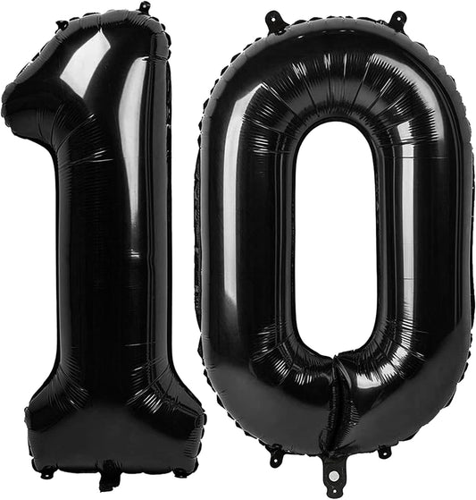 Black 40 Inch 10 Number Balloons, Balloon Decorations for 10 Birthday, Foil Giant 10 Birthday Graduations Anniversary Party