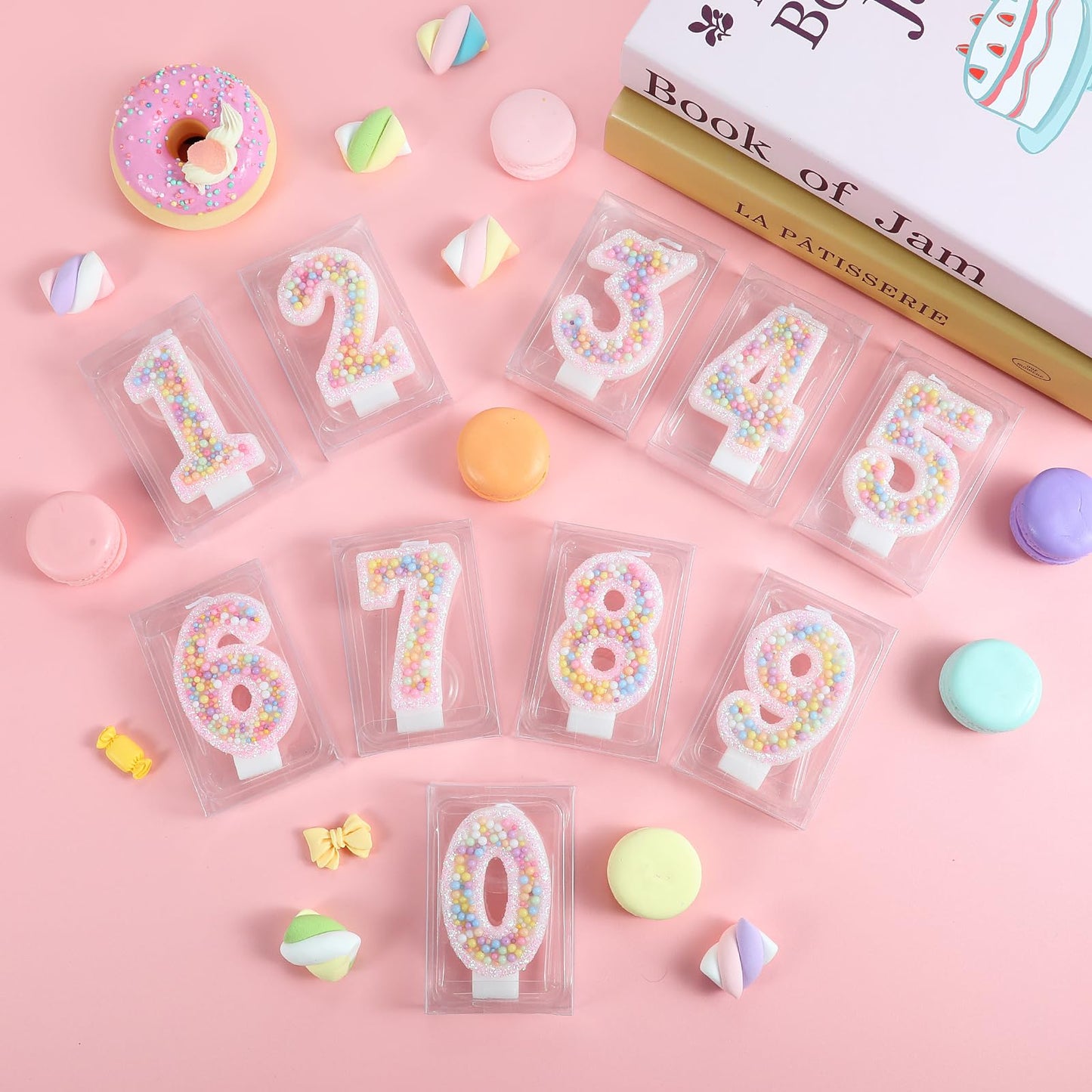 IDIJOLI Pastel Macaron 1st Birthday Candle Sweet Pink Number 1 Candle Cake Topper Cupcake