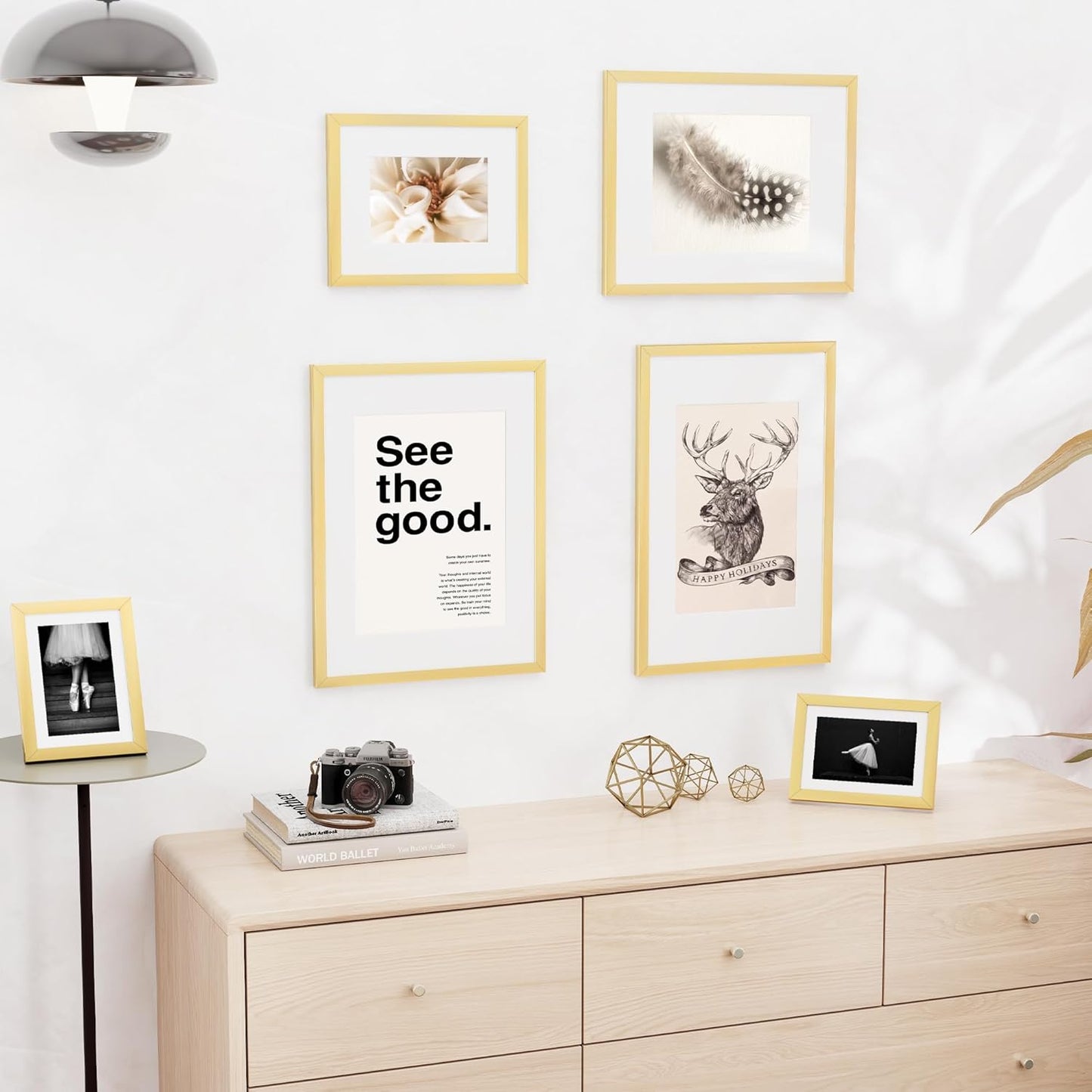 8x10 inch Picture Frame, 8x10 Photo Frames with 5x7 Removable Mat - High Definition Plexiglass - Vertical and Horizontal Display - Wall Hanging Frame - Gold, 5 Pack