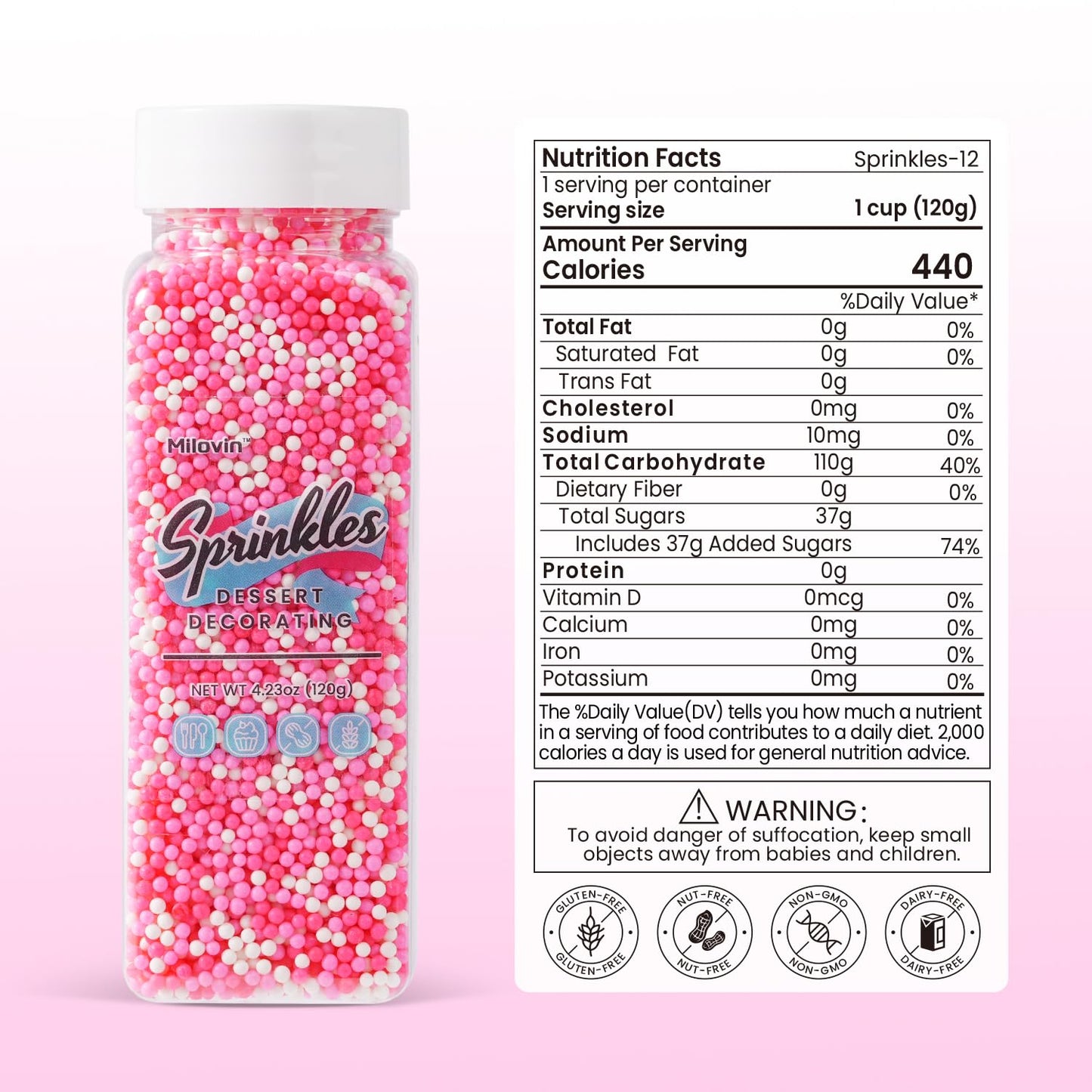 Pink Sprinkles for Cupcakes, 2 mm Pink and White Pearl Sprinkles, Nonpareils Sprinkle for Cookies, Cake, Ice Cream, Macarons, and Baking(120g/4.23oz)