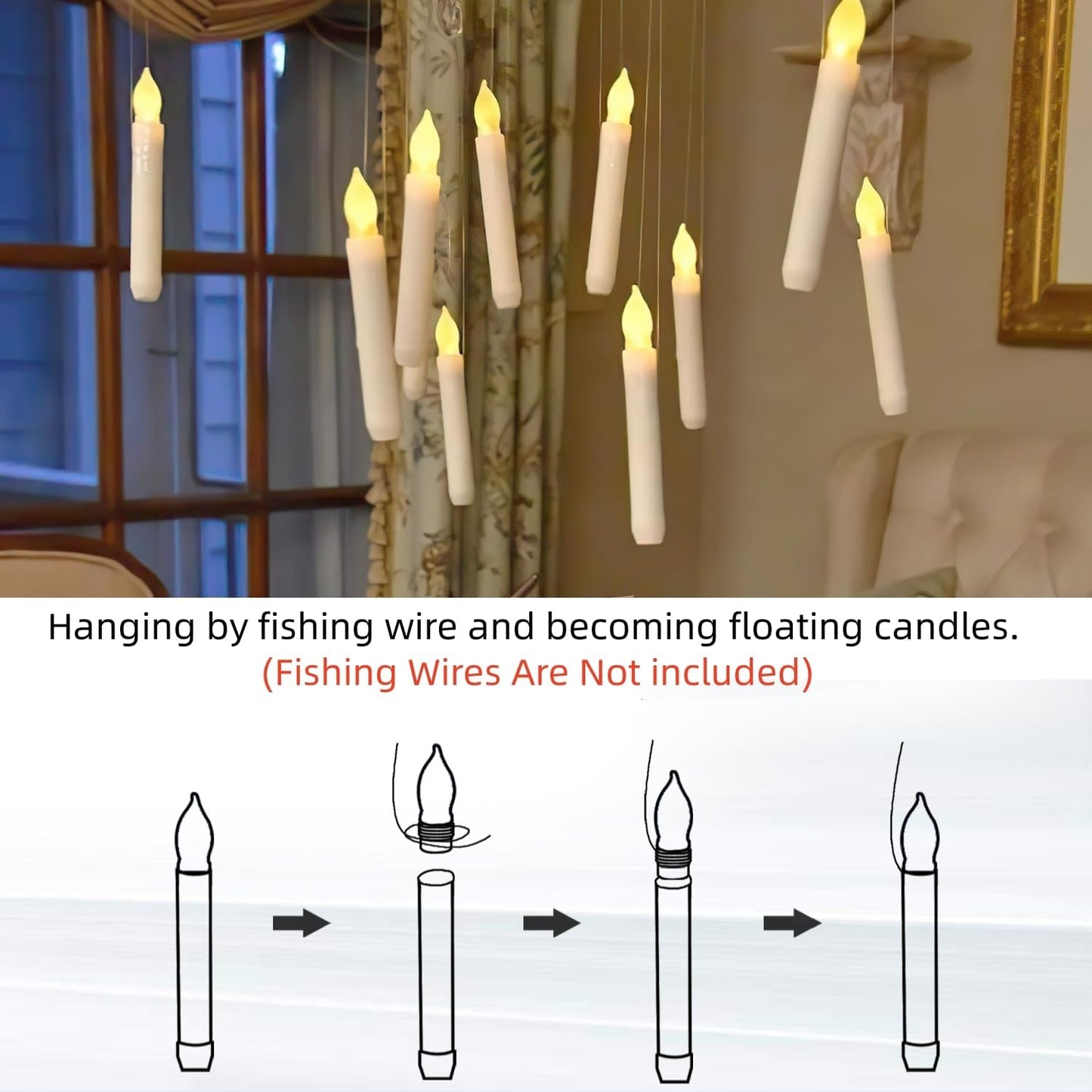 Homemory 12PCS Flameless LED Taper Candles Lights, NO Remote, Battery Operated Candlesticks with Warm Yellow Flickering Flame, 0.79 x 6.5 Inches Dripless Fake Floating Taper Candles