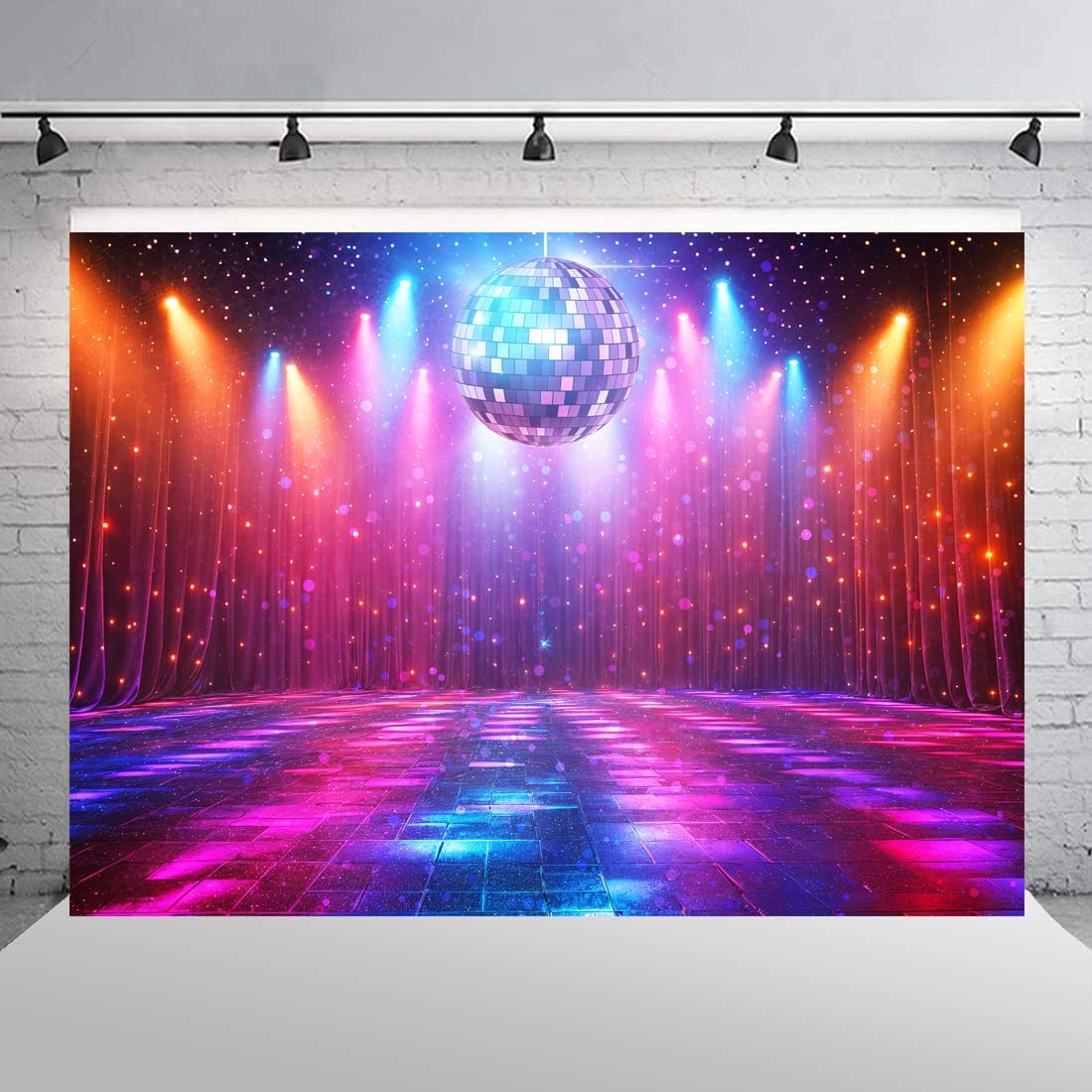 Disco Decorations Backdrop, Retro Glow Party 70s 80s 90s Theme Stage Dance Background Disco Party Decoration, Polyester Banner PartyBackdrop for Birthday Prom Portrait Photo Props 6x4ft
