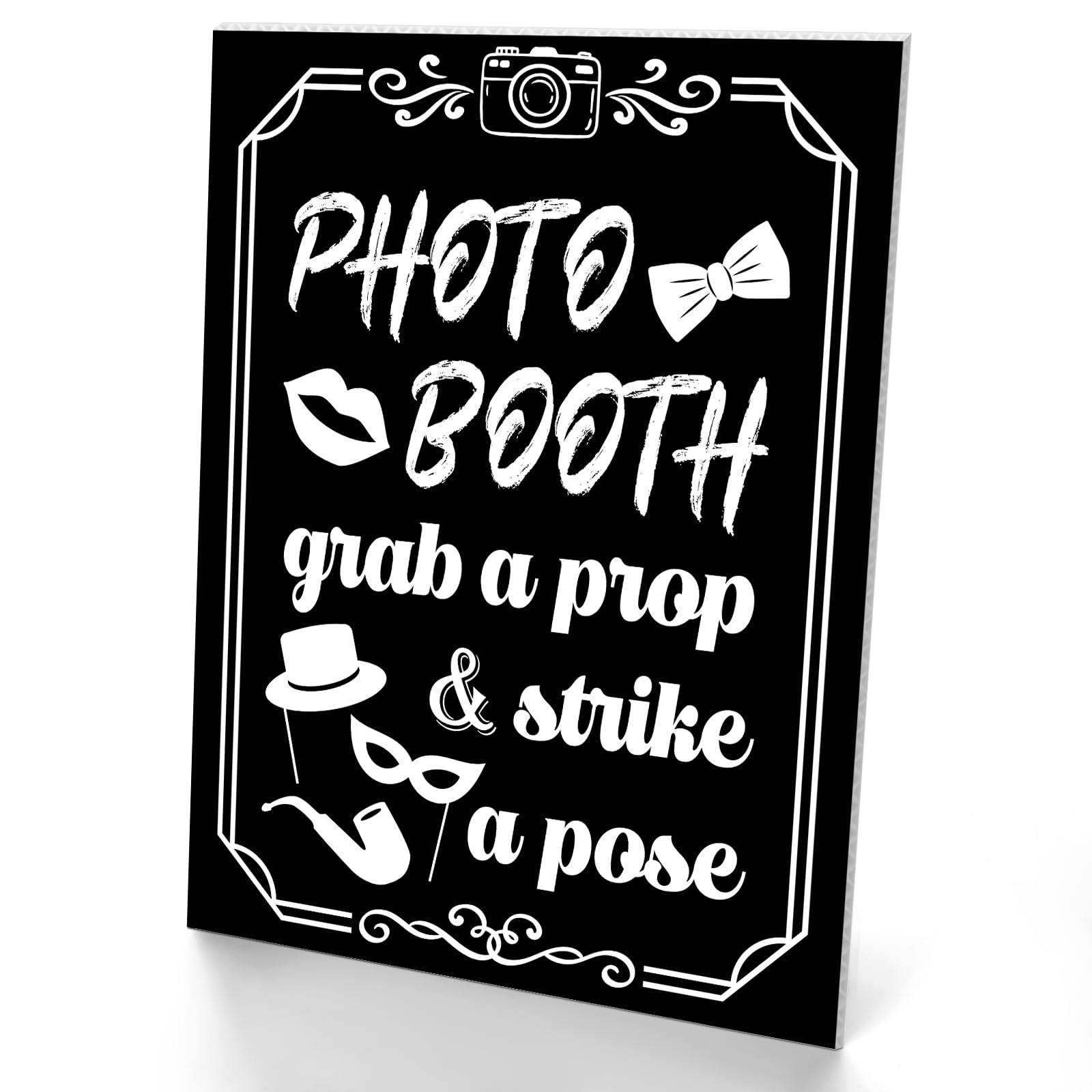 Briwooody Photo Booth Sign with Stand Retro Background Table for Indoor and Outdoor Party Theme