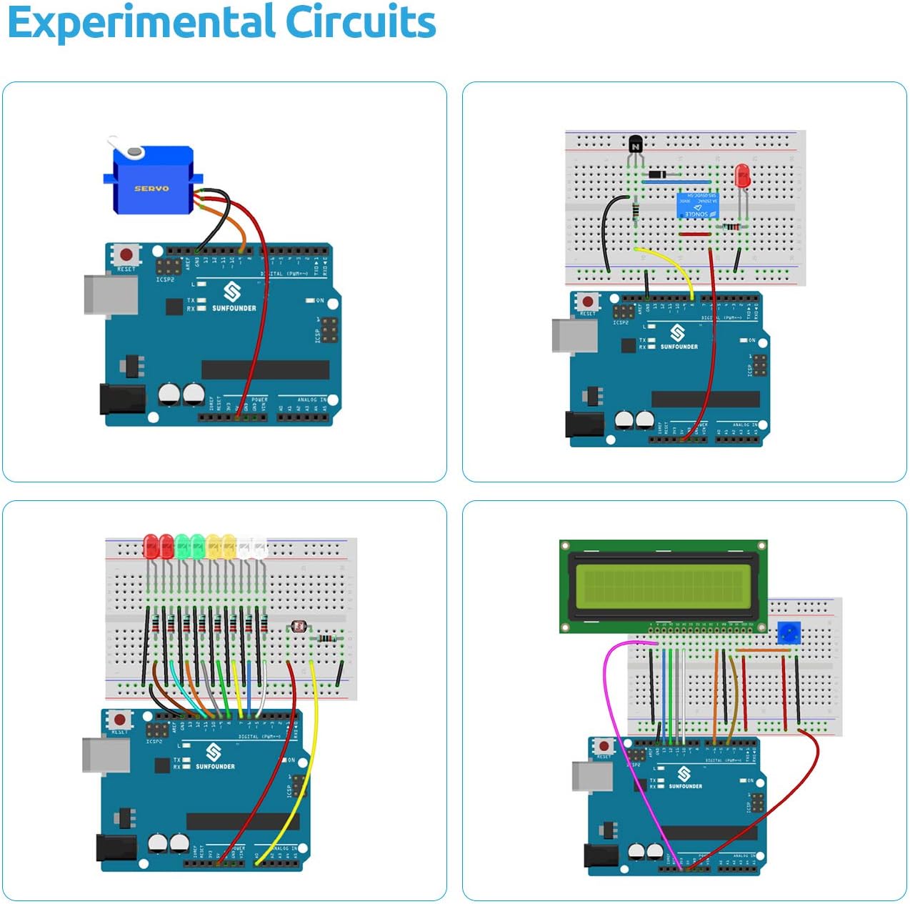 SUNFOUNDER Electronics Fun Kit with 1602 LCD Module, Breadboard, LED, Resistor for Arduino UNO Mega Gold Raspberry Pi