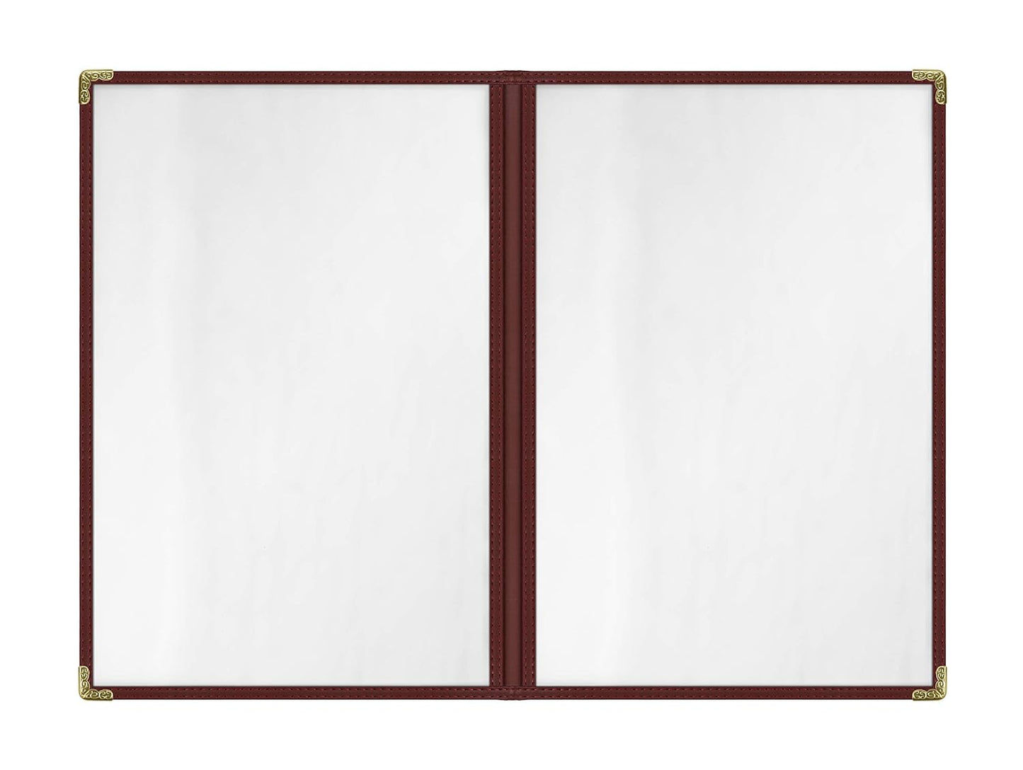 Goodsmart Restaurant Menu Covers – 25 Pack Burgundy 4-View 8.5" x 14", Side-Loading Vinyl & Plastic Menu Holders, Clear Menu Sleeves, Leather-Style Café Covers with Gold Corners