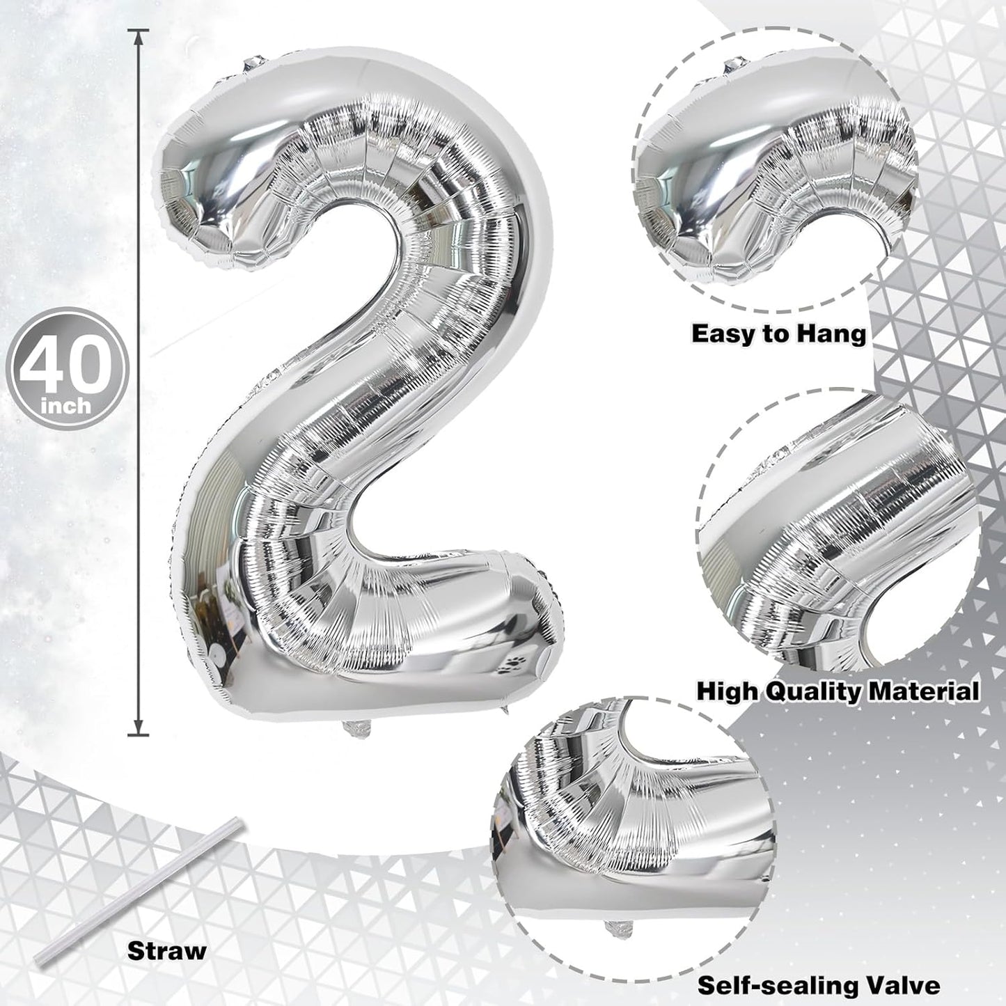26 Balloons Number, Giant Silver Number 2 & 6 Helium Foil Balloon for Women 26th Birthday Decor, 40 Inch Self Inflating Mylar Number 26 Balloons for Man 62 Anniversary Party Decorations Supplies