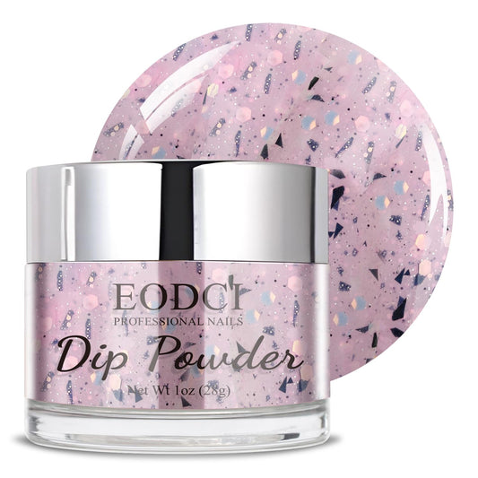 Lavender Glitter Dip Powder, Nail Dipping Powder 1 Oz/28g Purple Colors with Platinum foil for DIY Manicure Salon at Home Easy to Use for Women gift No Needed Nail Lamp Curing