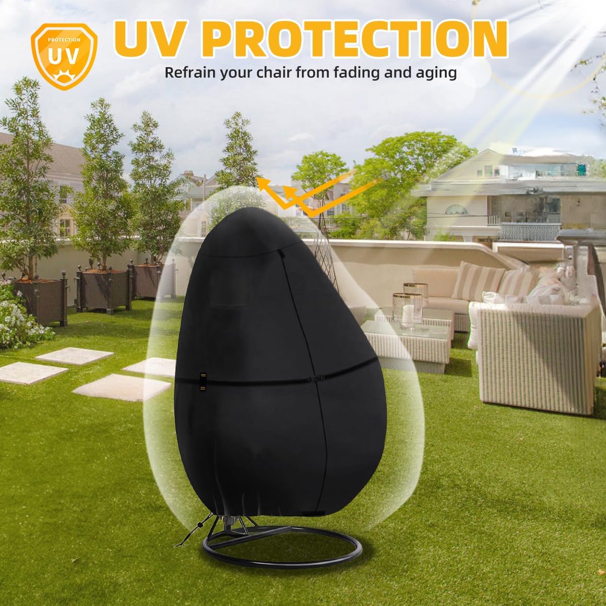 Outdoor Egg Chair Cover Waterproof with Zipper, UV Resistant & Windproof All-Weather Hanging Egg Chair Cover, Fade and Tear Resistant Hanging Chair Covers, 91" x 80", Black