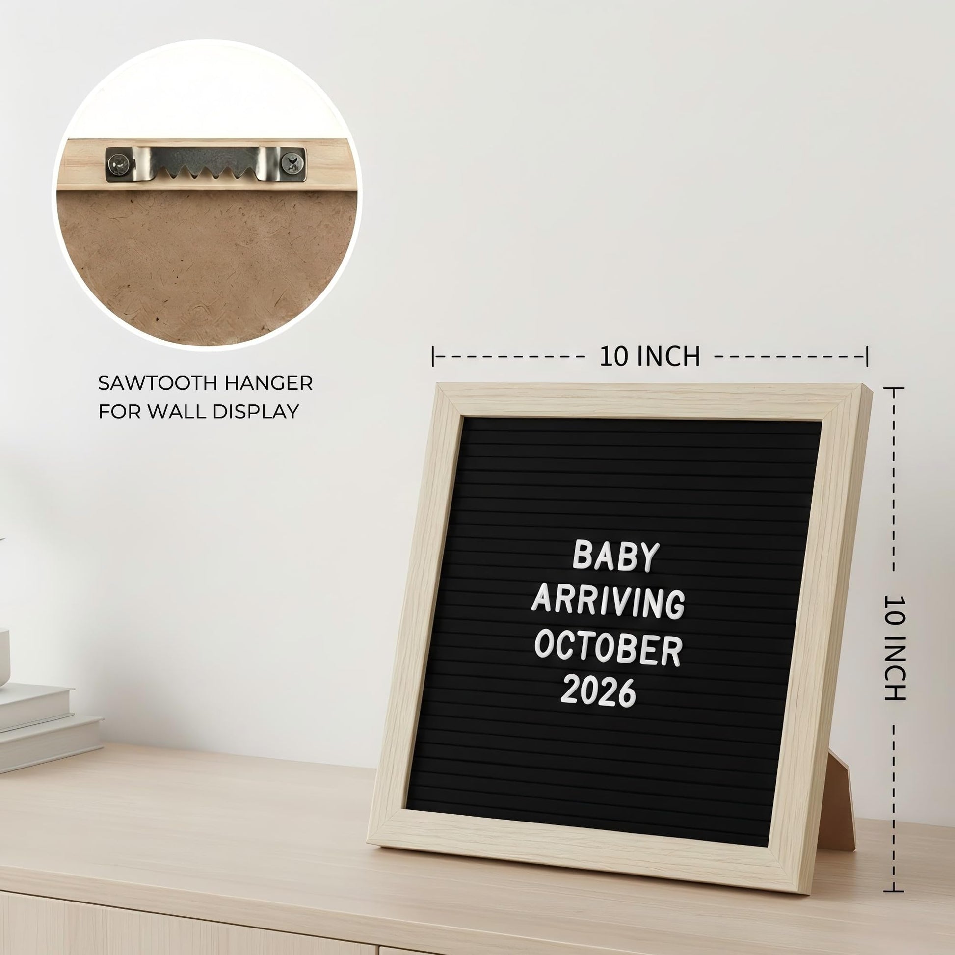 Black Felt Letter Board 10x10in, Baby Announcement Sign, 336 Letter Kit