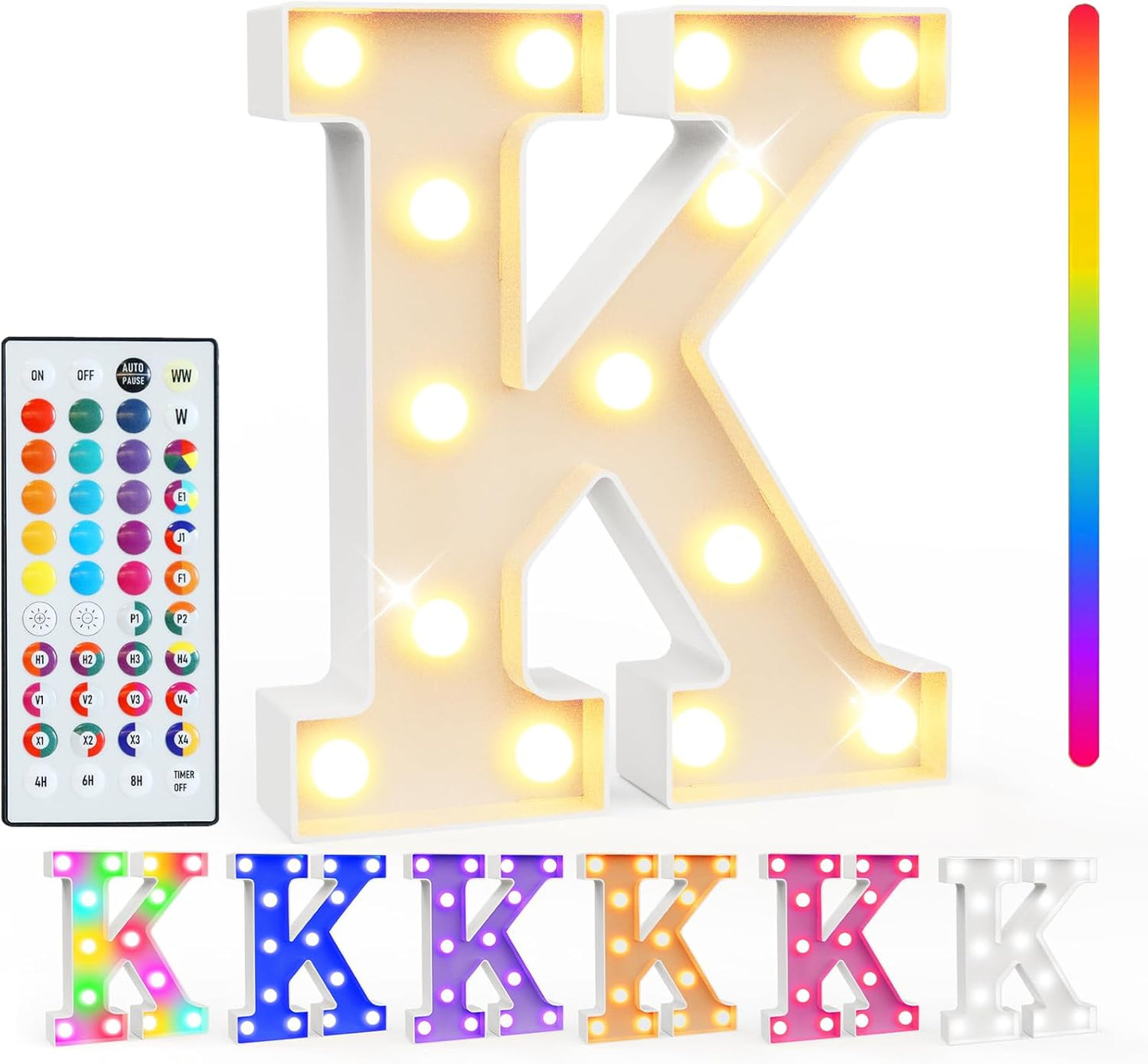 Pooqla Colorful Light Up Letters with Remote, Upgraded 35 Colors LED Marquee Letters, RGB Lighted Letter for Girls Teenager Gift, Birthday, Party, Wedding, Night Light, Room, Bedroom Decor, Letter K