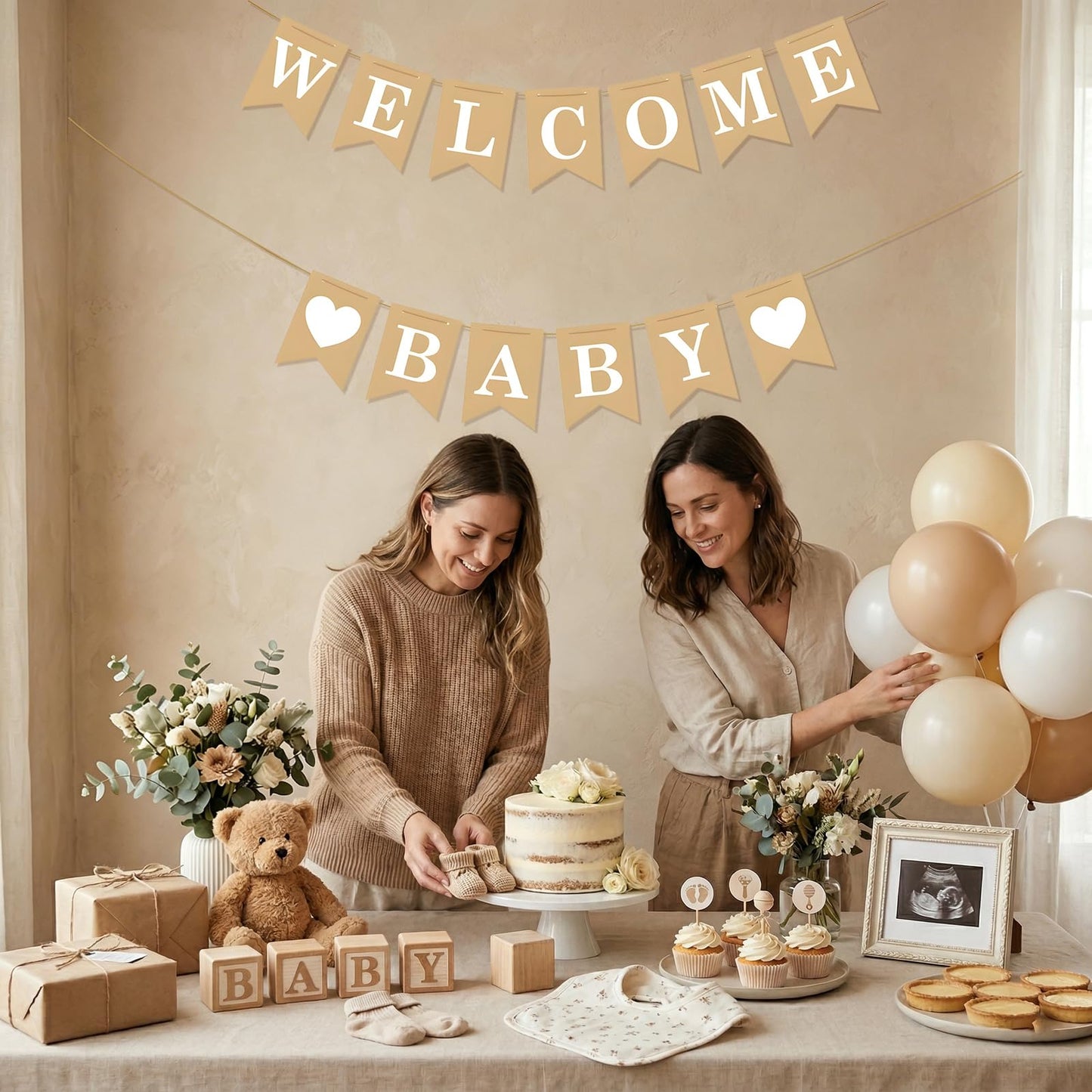 Welcome Baby Banner – Rustic Baby Shower Decorations, Gender Neutral Baby Shower Decor, Pre-Strung