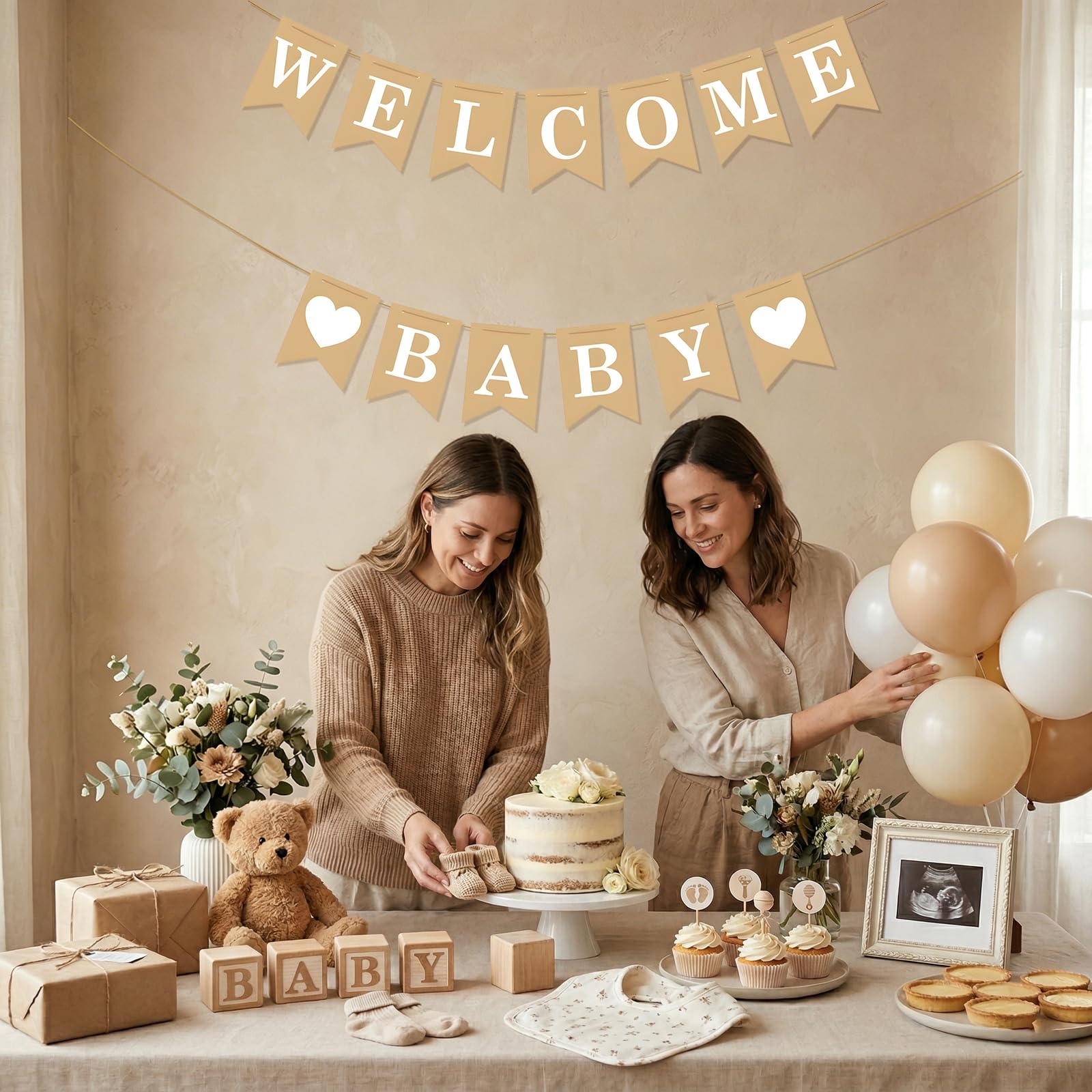 Welcome Baby Banner – Rustic Baby Shower Decorations, Gender Neutral Baby Shower Decor, Pre-Strung
