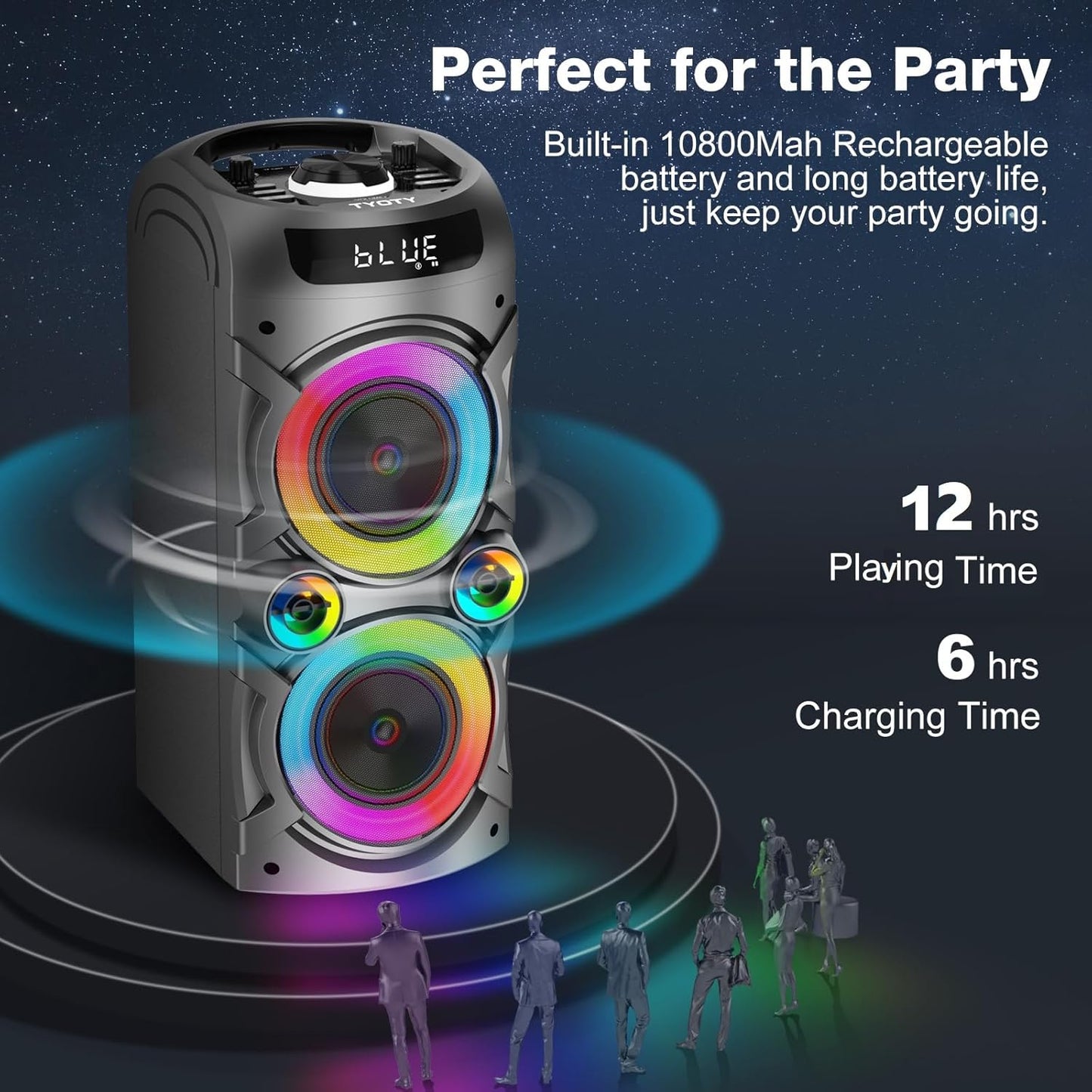 Portable Bluetooth Speaker 100W Big Powerful Wireless Boombox TWS Pairing Loud Stereo Sound Deep Bass Large Party Speakers with Subwoofer LED Lights for Outdoor Home Camping