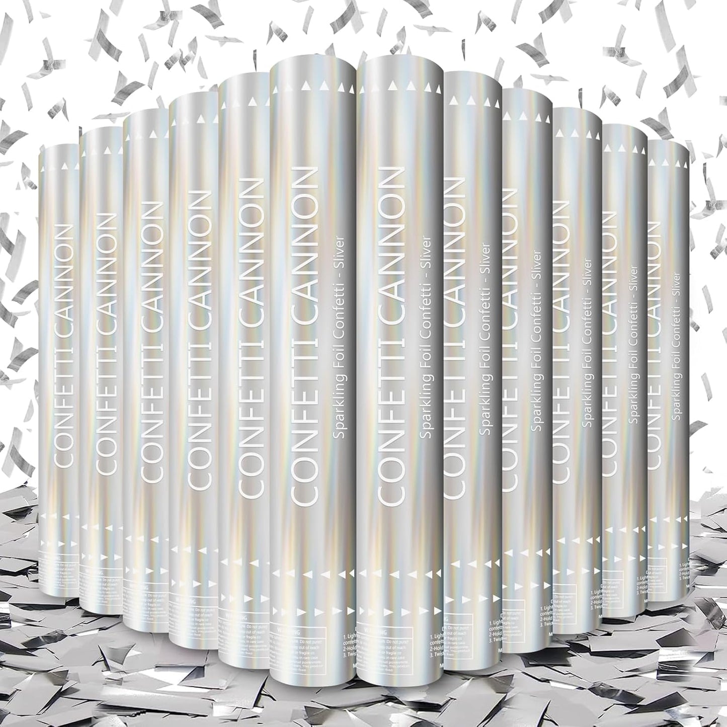 Confetti Cannon 12 Pack Sliver Confetti Poppers 12 Inch Streamer Cannon Foil Party Poppers Confetti Shooters Silver Mylar Popper Cannon Bulk for Wedding,Birthday,Graduations New Year Celebration