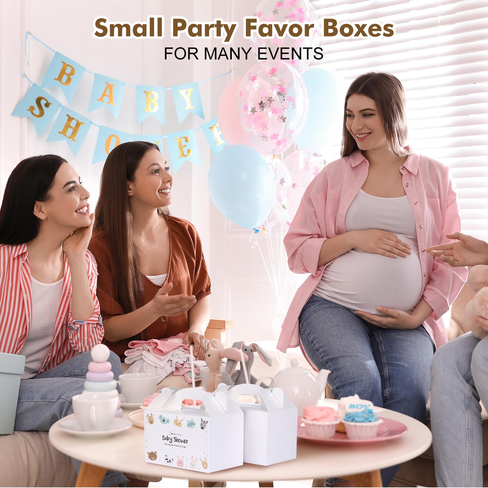 Moretoes 48pcs Small Party Favor Treat Boxes, Gift Boxes with Handles