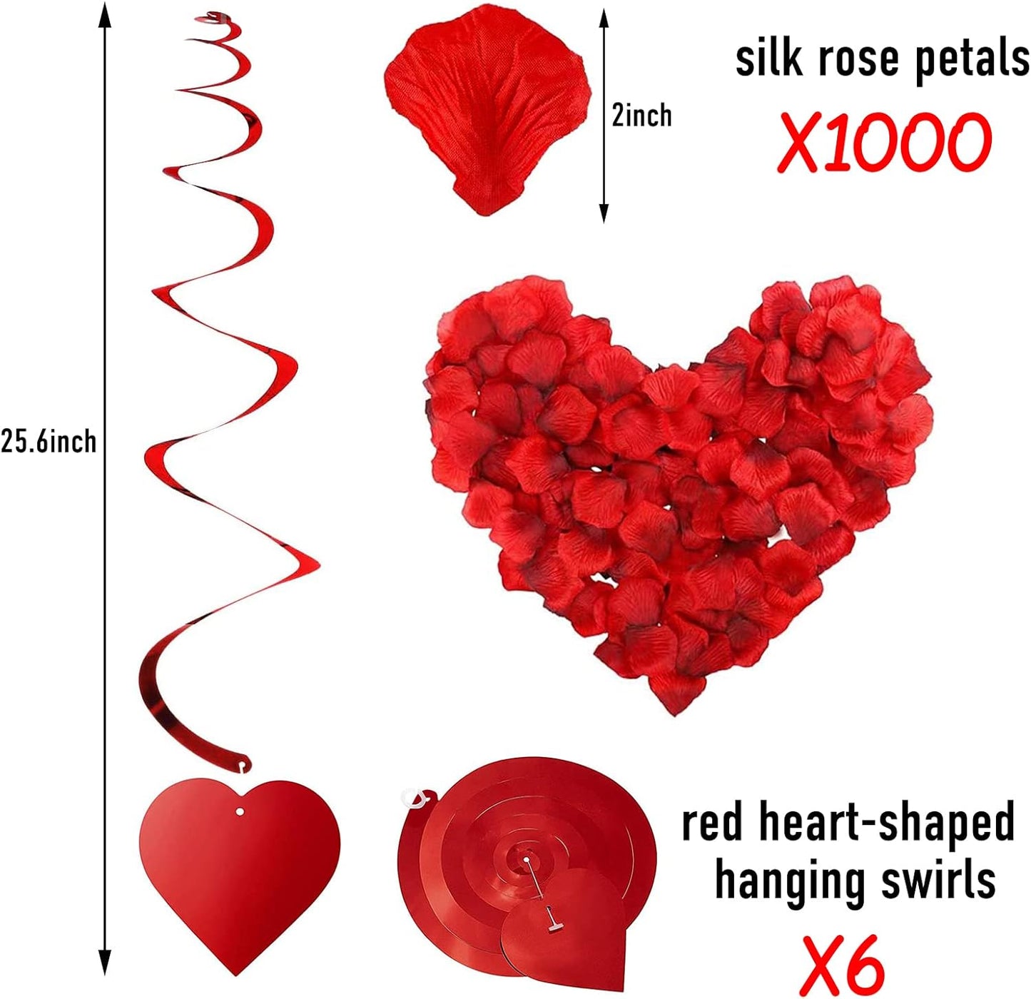 Rainmae Valentine Day Party Supplies I Love You & Love-Bear Balloons Kit with 1000 Pcs Dark-Red Silk Rose Petals & Romantic Flower Decoration Red Heart Balloons Swirls for Wedding Decorations