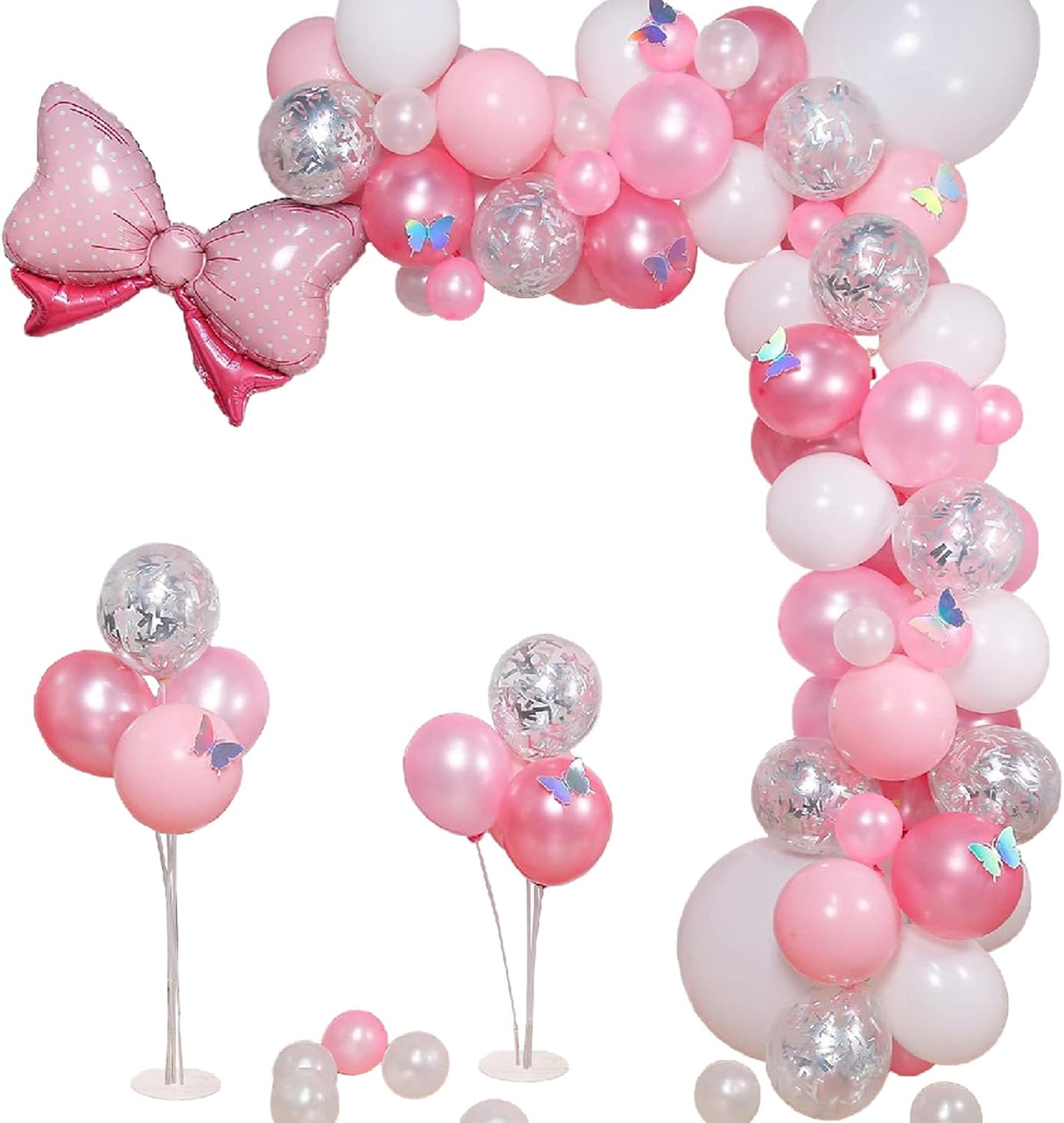 36 Inches Bow Foil Balloon Huge Bowtie Pink Balloon for Baby Shower, Wedding, Kids Theme Party Decoration (Pink white)