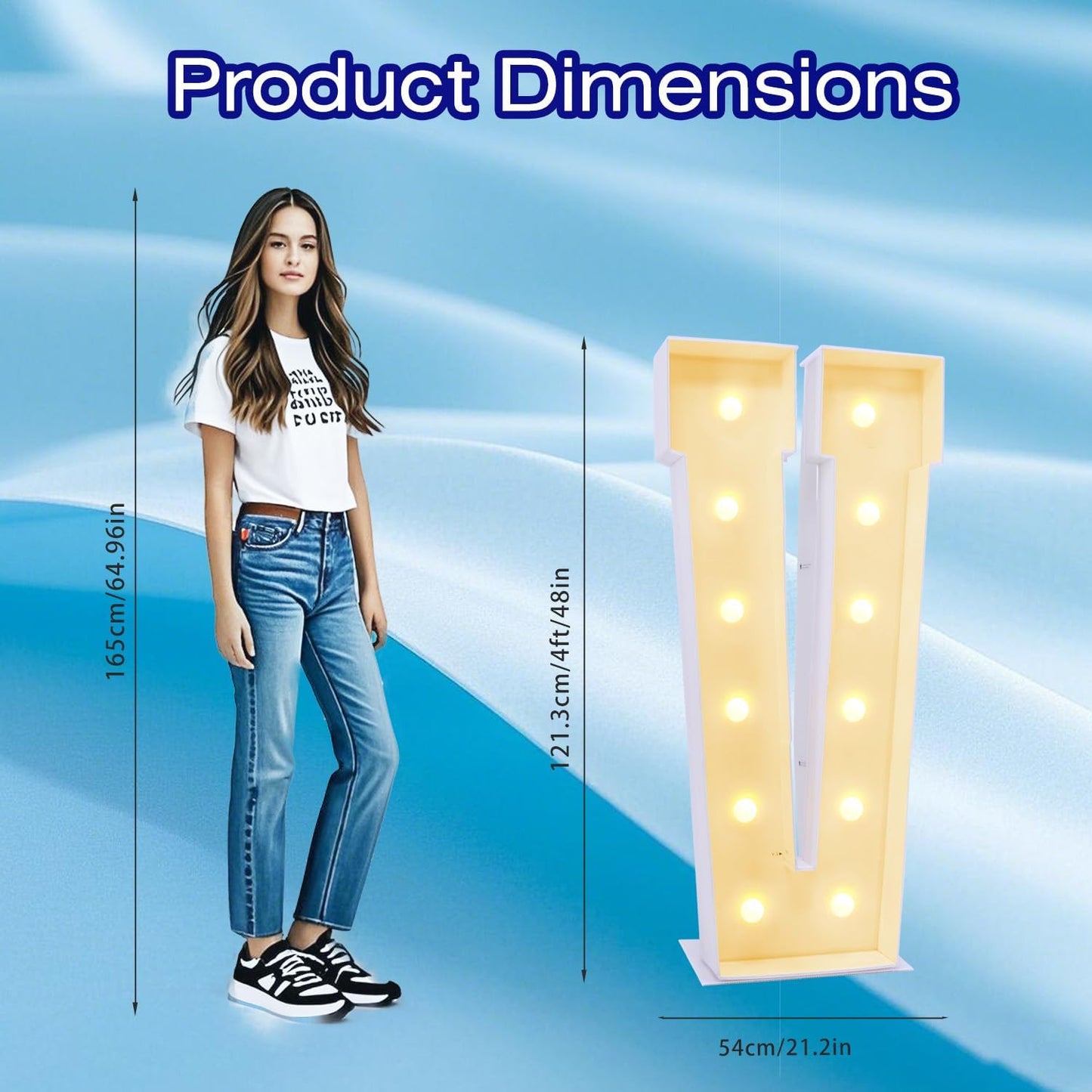 4FT Marquee Plastic Letters V - Light up Letters V Are Made from Corrugated Plastic Board - Quick Assembly Without Tools, Disassembled Components Can Be Used for Garage Sale Signs, Yard Sale Signs