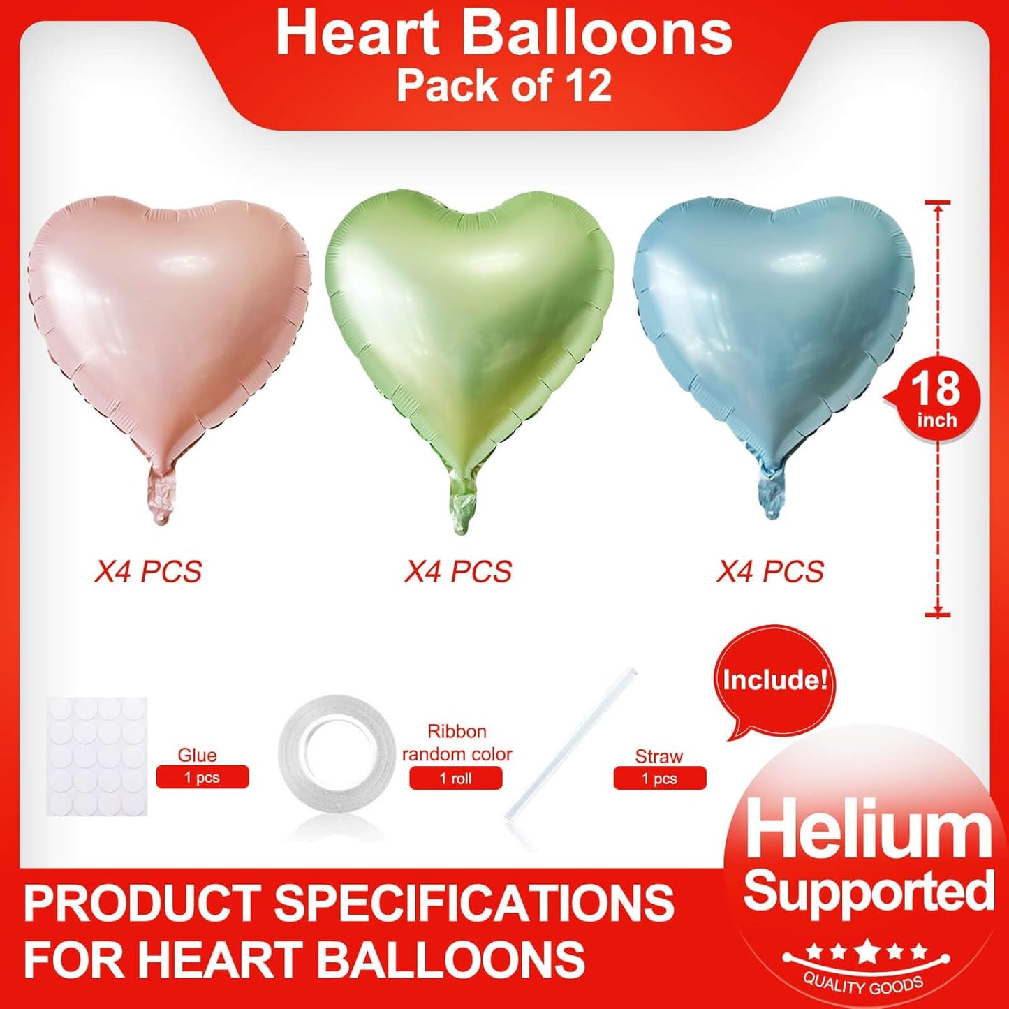 Pink Heart Shaped balloons Pack of 12,18 Inch Love Valentine Balloons Heart Romantic Balloons For Valentines Day Propose Marriage Wedding Bridal Shower Engagement Party Decorations