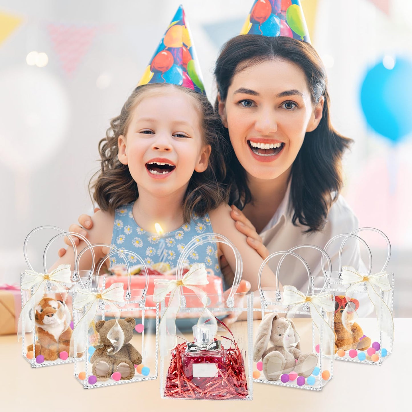 Ohuimrt 50 Pack 4.92" x 2.75" x 5.9" Clear Plastic Gift Bags with Handles