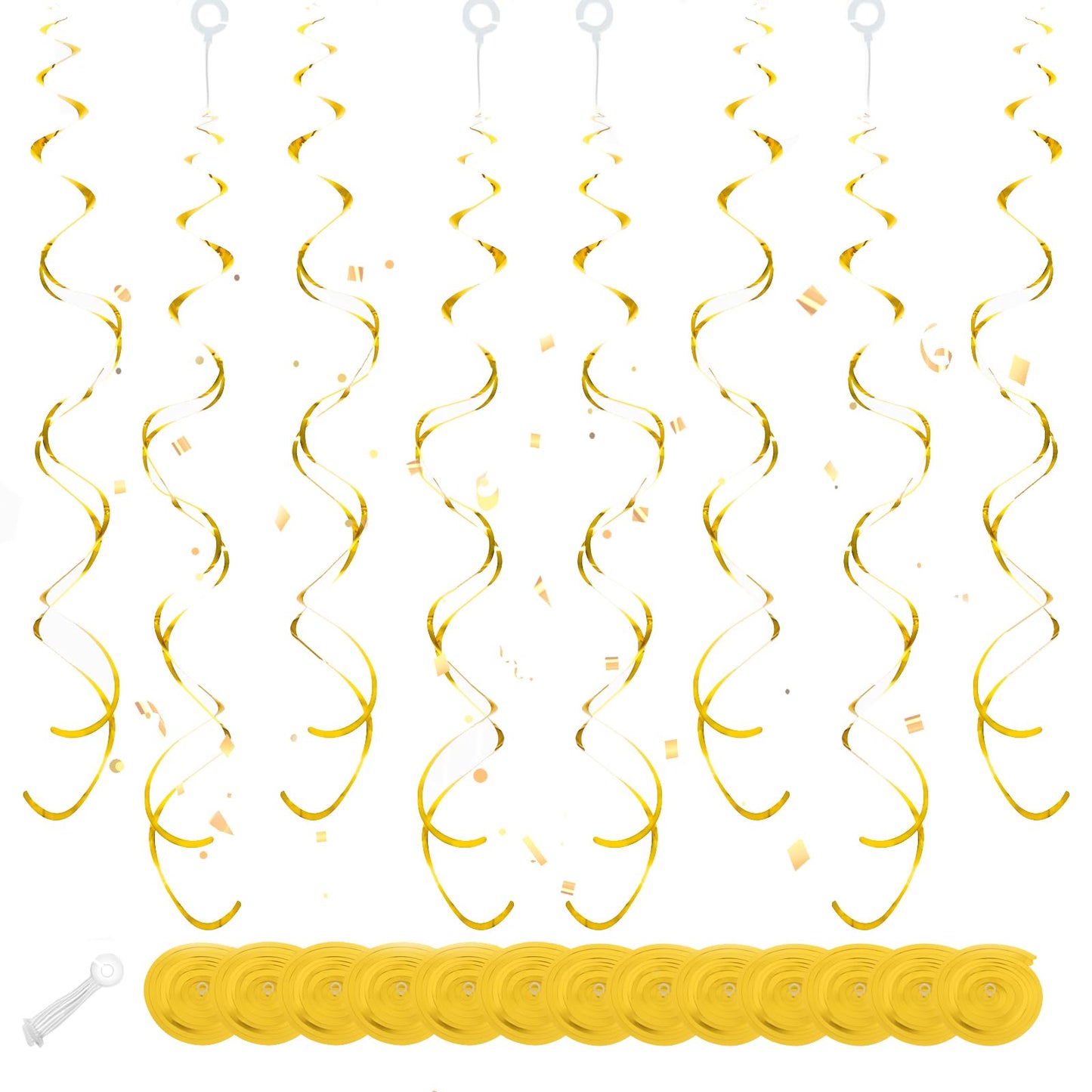 Gold Hanging Swirl Decorations 30 Pcs, Streamers Party Decorations -Twin Tails Ceiling Swirl Foil