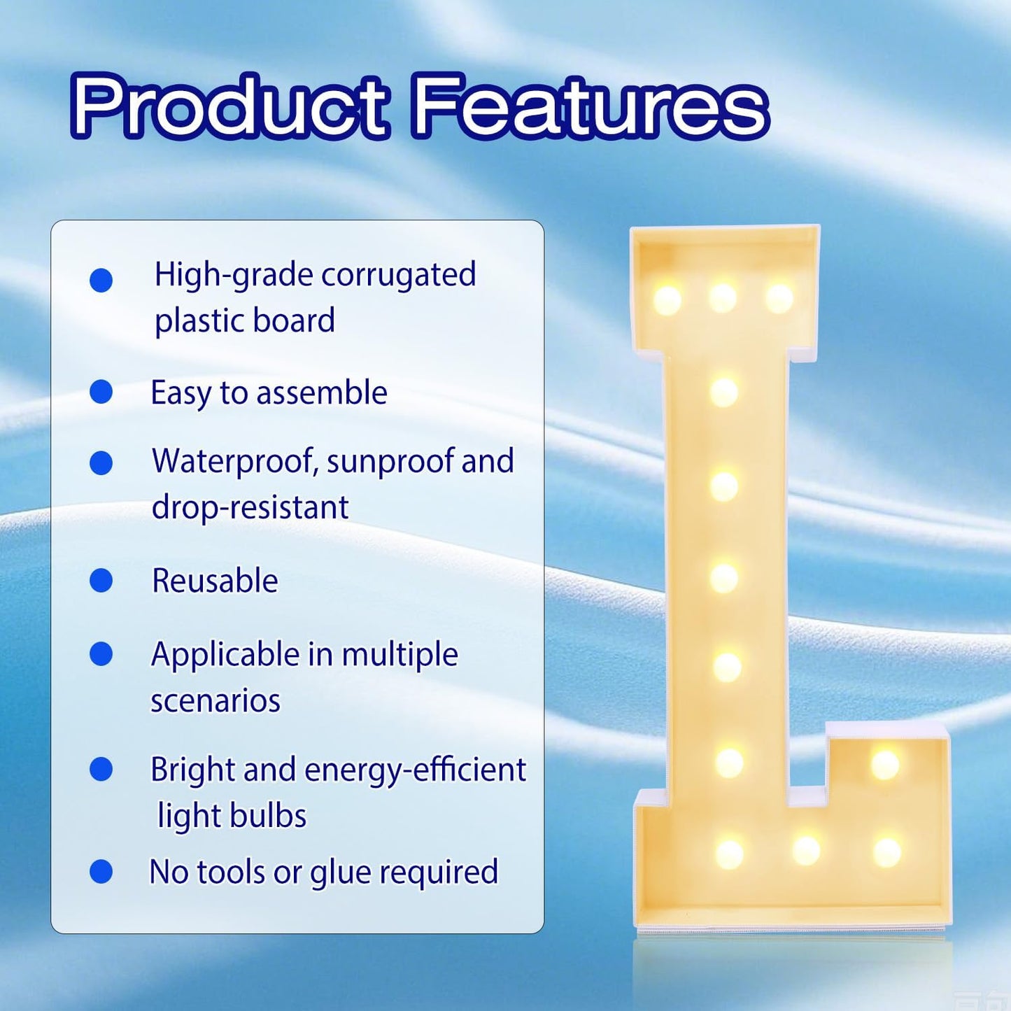 4FT Marquee Plastic Letters L - Light up Letters L Are Made from Corrugated Plastic Board - Quick Assembly Without Tools, Disassembled Components Can Be Used for Garage Sale Signs, Yard Sale Signs