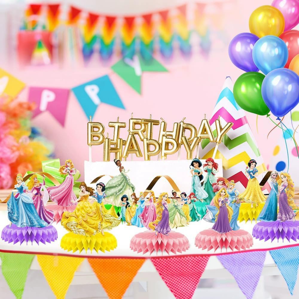 For Disne Princess Birthday Party Supplies, 9Pcs Honeycomb Centerpieces for Princess Party