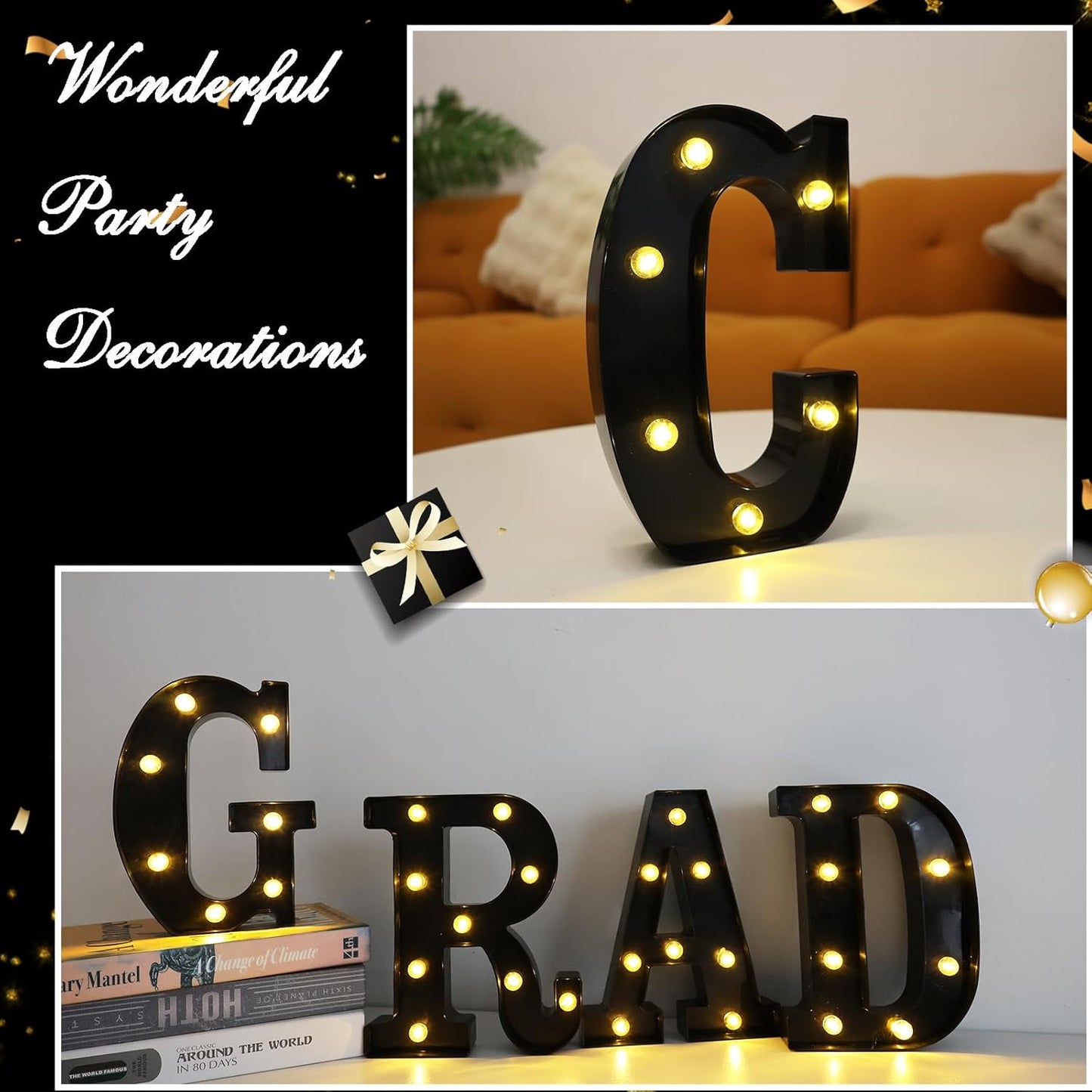 Led Marquee Letters, 8.58 Inch Black Light Up Letters, Small Led Letter Lights, Battery Powered Lighted Letterfor Table, Party, Birthday, Christmas Decor (Black, Letter C)