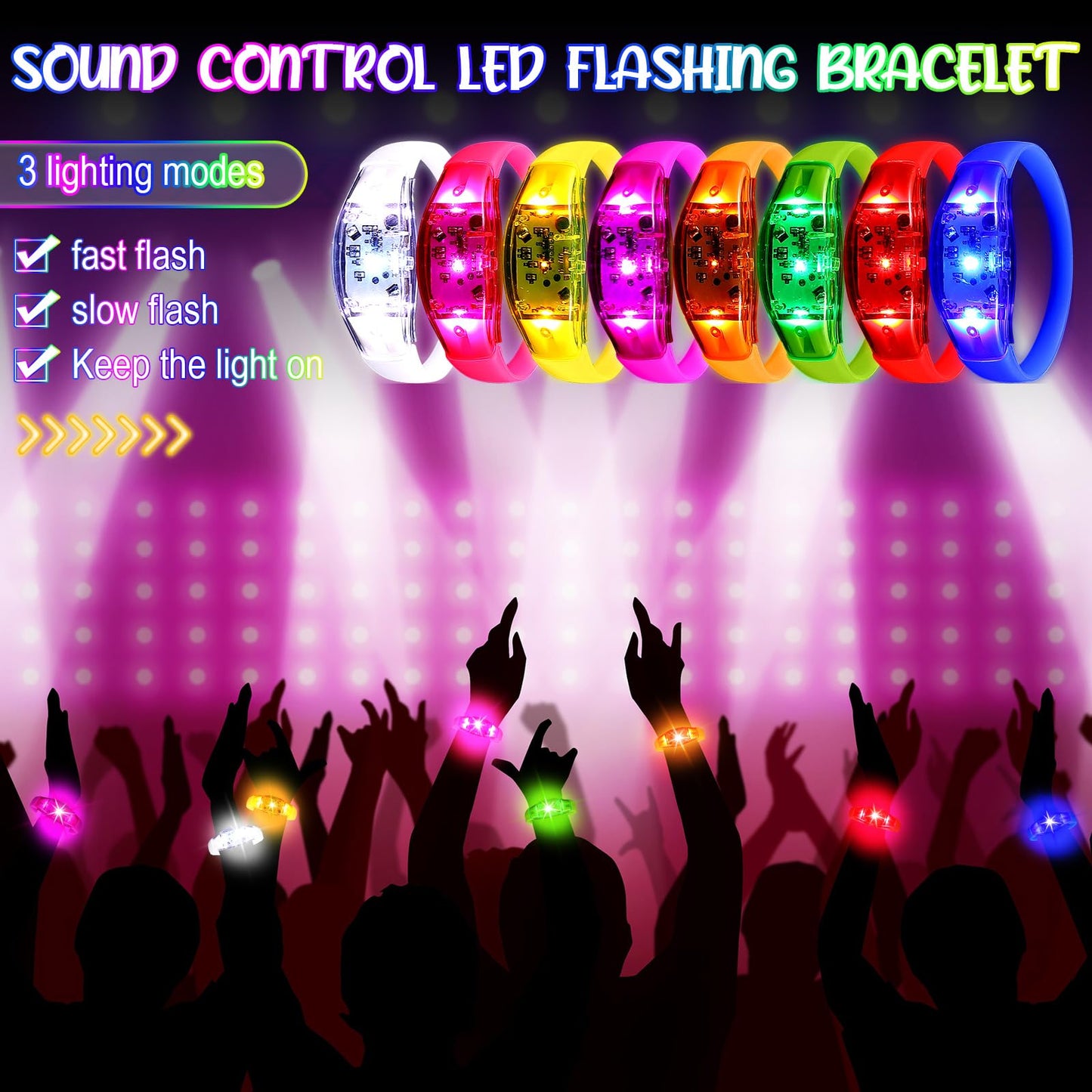 JellyArch 40 Pcs LED Glow Bracelets, Sound Activated LED Bracelets