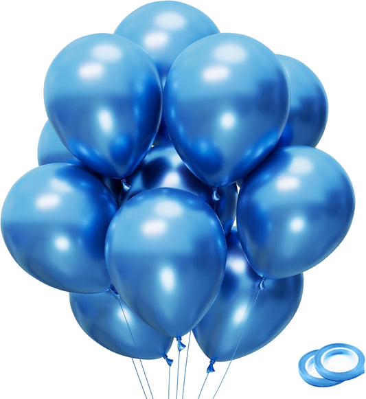 Blue Party Balloons 100pcs 12inch Chrome Metallic Blue Helium Balloons for Birthday Party Decoration and Arch Decoration Wedding Birthday Baby Shower Christmas Party