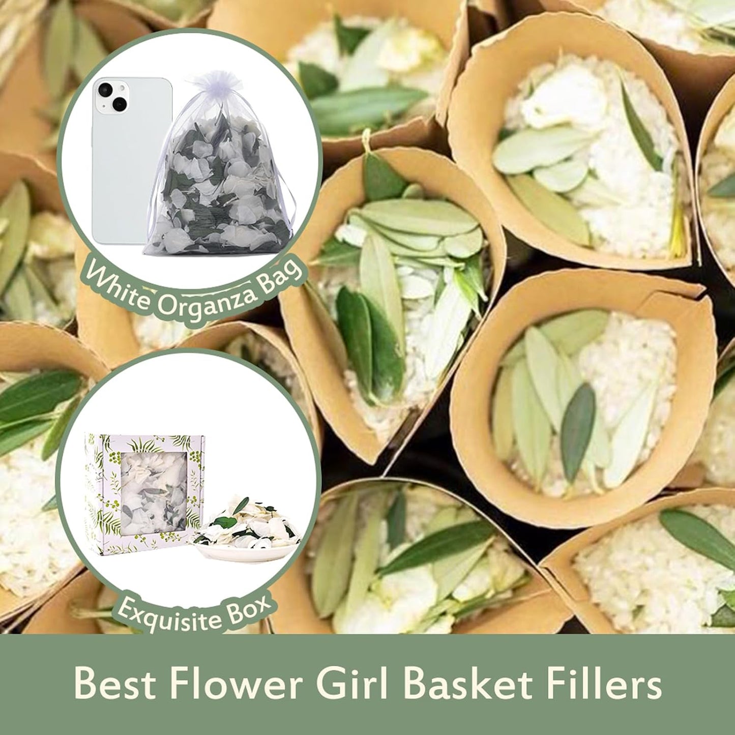 Real Dried Ivory White Hydrangea Flower & Eucalyptus Petals - 3000+ Natural Fragrant Confetti for Wedding, Flower Girl Baskets, Aisle Decor, Scented Sachets, Spring Potpourri Bags, Air Freshener
