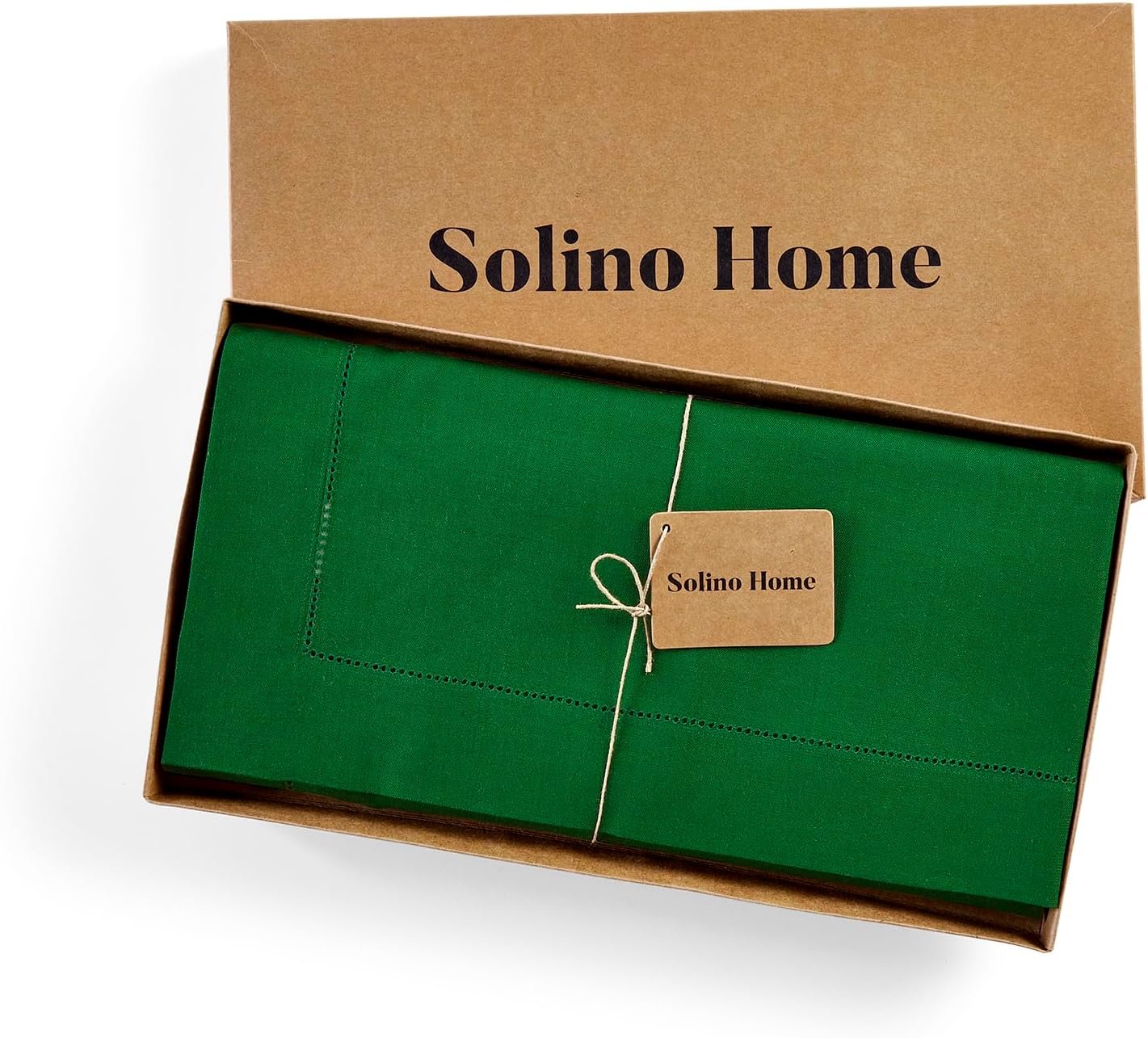 Solino Home Linen Tablecloth 52 x 52 Inch - 100% Pure Linen Garden Green Square Tablecloth - Classic Hemstitch, Machine Washable Table Throw for Christmas