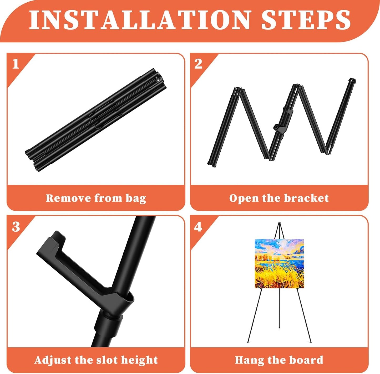 Easel Stand for Sign, 63" Portable Easels Stand for Display, Lightweight Adjustable Tripod Art Easel Stand for Wedding Sign, Black Metal Painting Easel with Portable Bags (2 Pack)