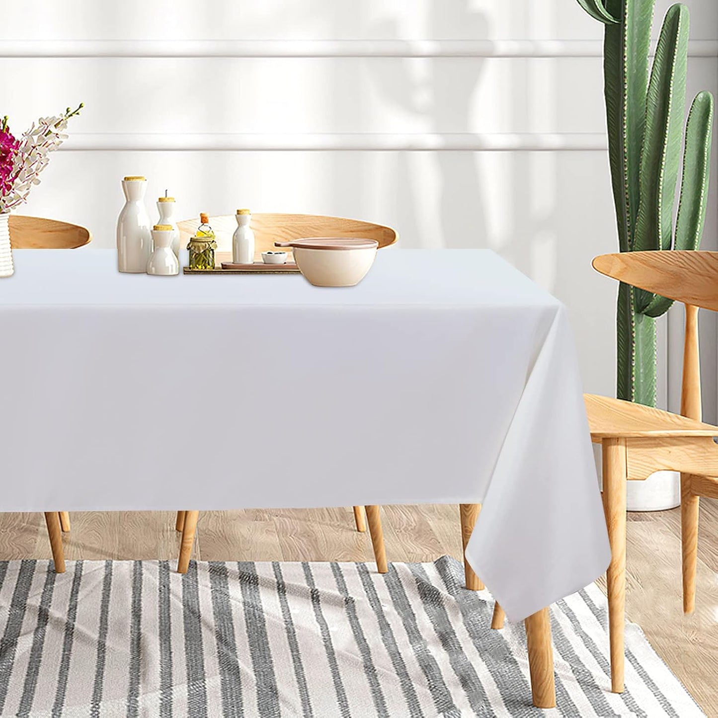 sancua 6 Pack White Tablecloth 60 x 120 Inch, Rectangle Table Cloth for 8 Feet Tables - Stain and Wrinkle Resistant Washable Polyester Table Cover for Dining Tables, Buffet Parties and Camping